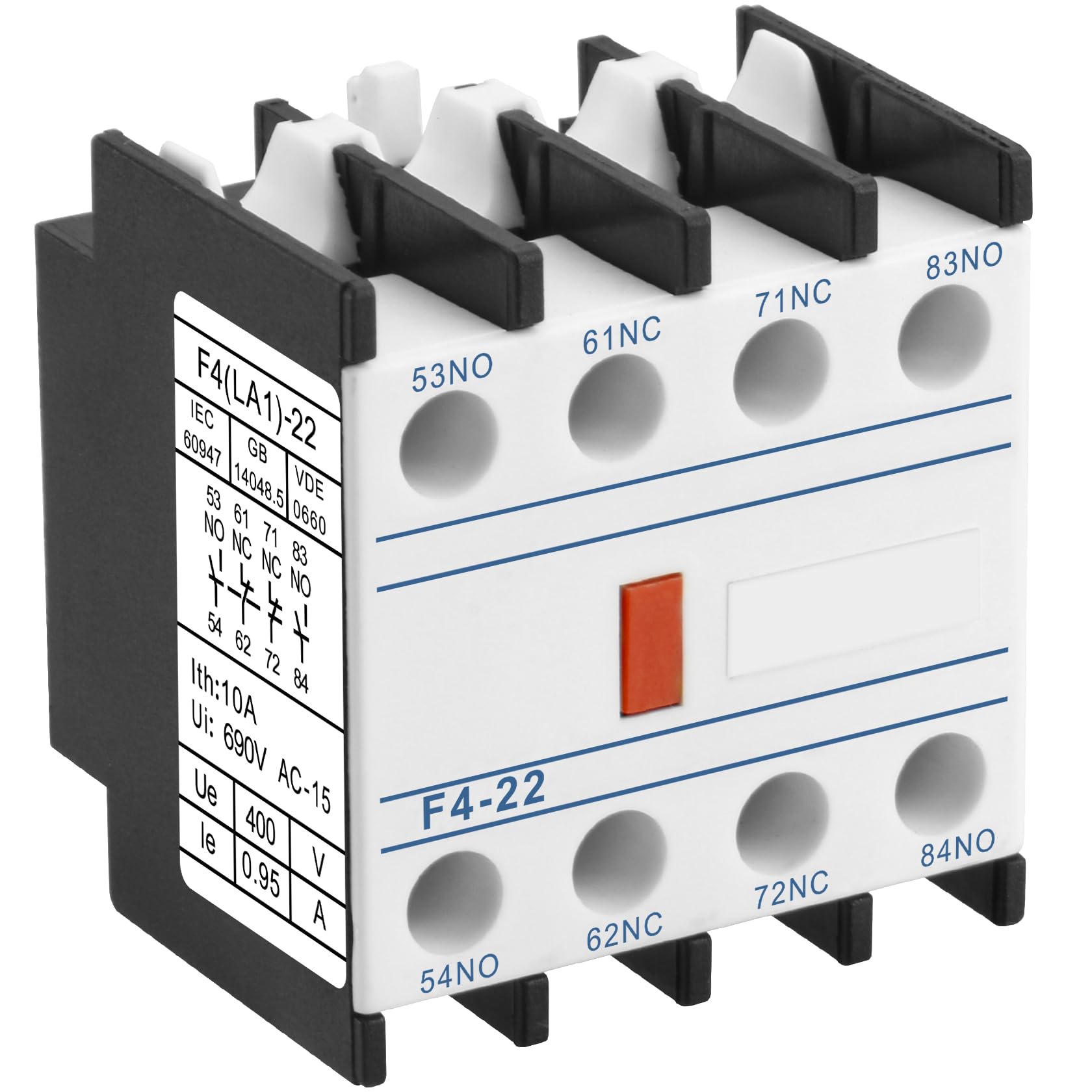 Heschen Blocchi di Contatti Ausiliari per Contattore AC, F4-22, 4 Poli, Contatti 2NO 2NC, Montaggio Frontale, Attacco a Vite, Compatibile con Contattore AC Serie CJX2