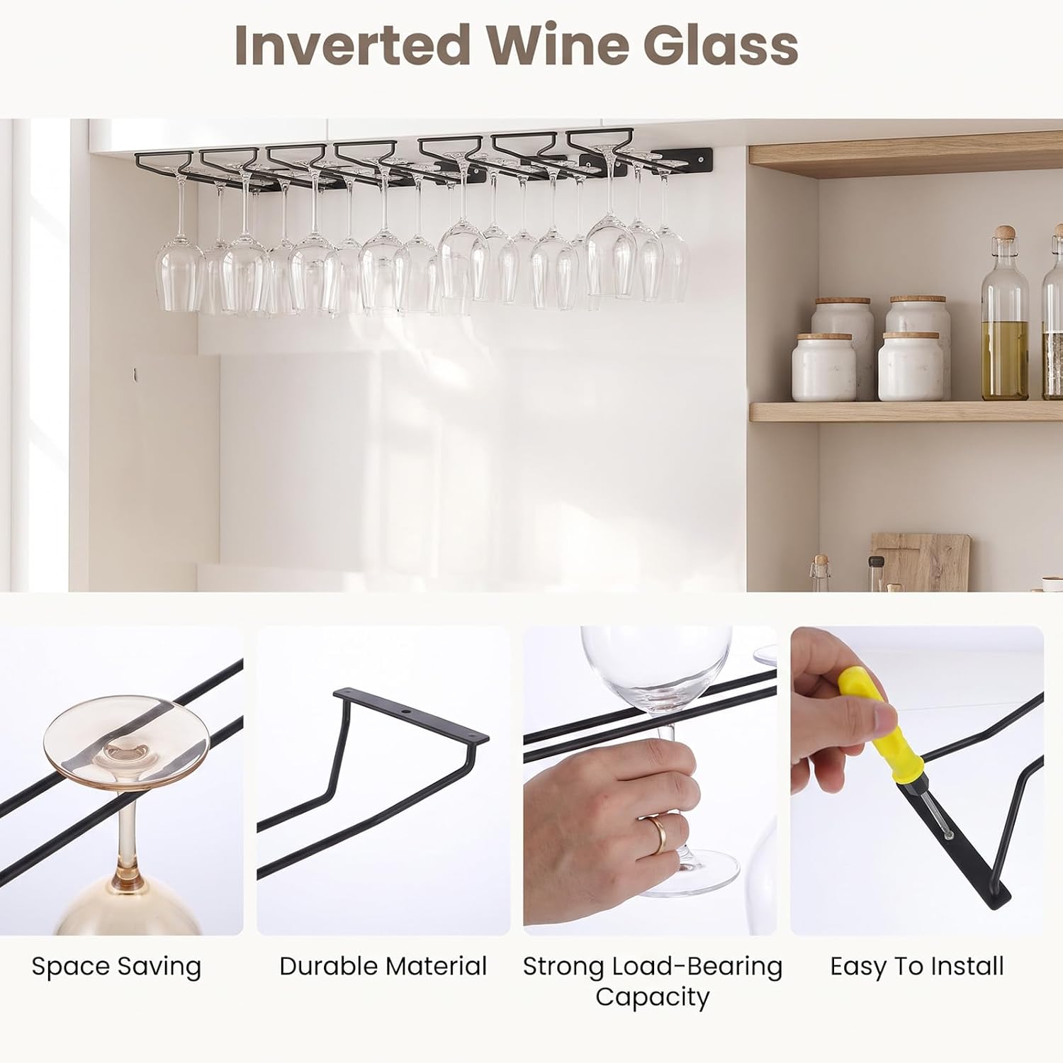 10 Pack Black wine Glass Holder Under Cabinet 14 Inch Iron Wine Glass Rack