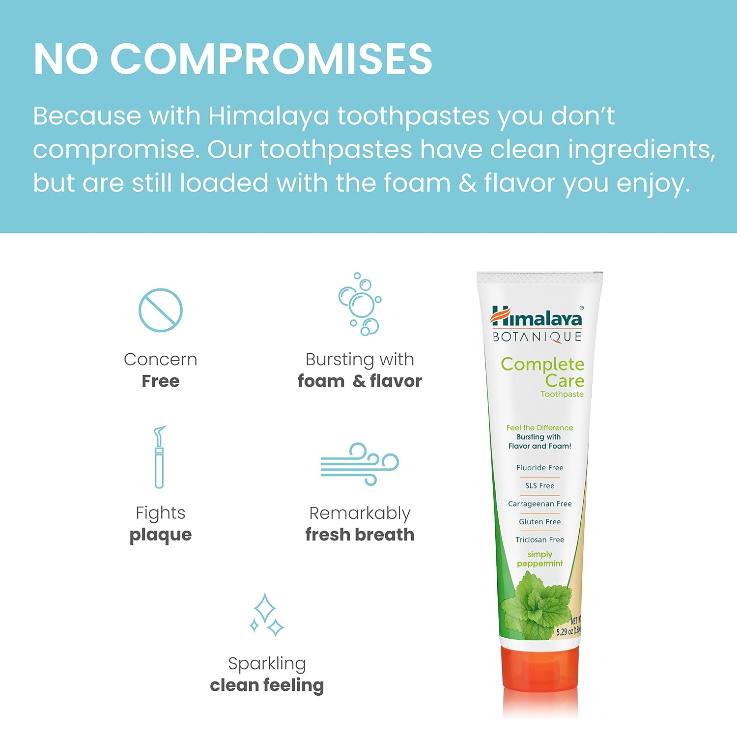 Himalaya Botanique Complete Care Toothpaste, Simply Peppermint, Plaque Reducer for Brighter Teeth and Fresh Breath, 5.29 oz