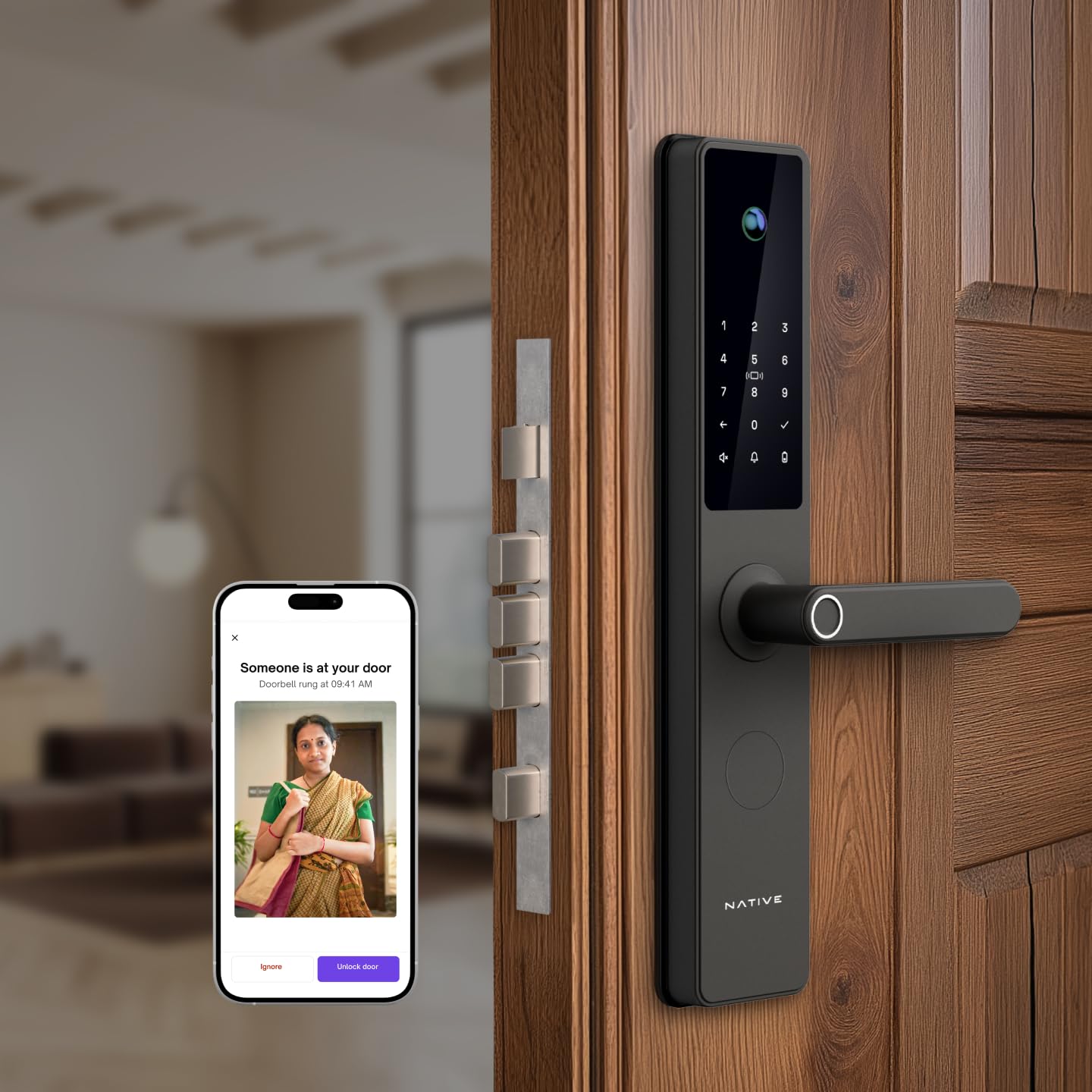 Native by Urban Company Lock Pro Smart Door Lock with in-Built HD Camera & Home Doorbell Connect | 7-Way Unlock | Free Installation | 3-Year Warranty