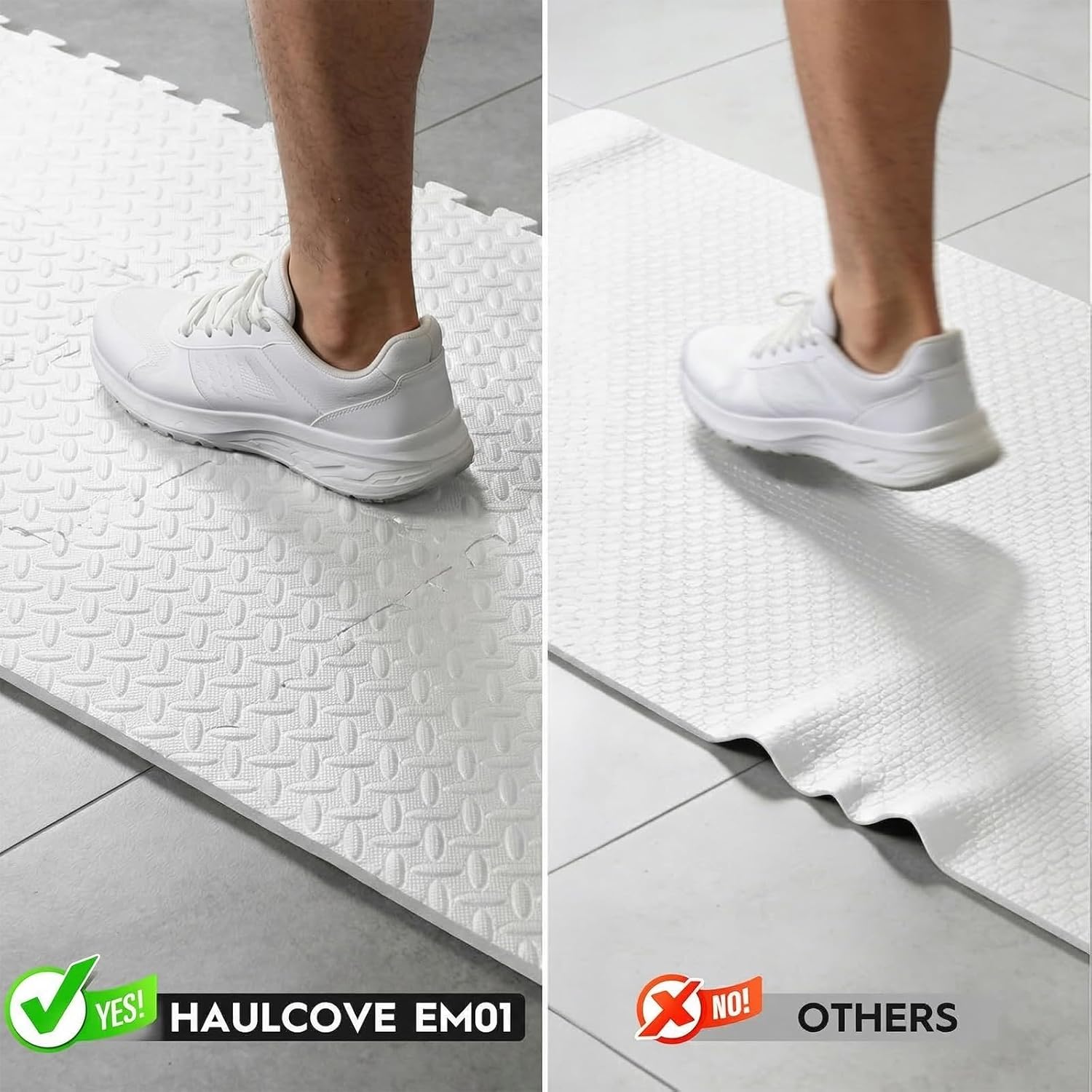 Puzzle Exercise Mat, EVA Interlocking Foam Floor Tiles, Non-Slip, Protective, Water-Resistant Flooring for Home Gym & Workout Equipment, 12.6" x 12.6" x 0.4", 18 Sq Ft, 18 Tiles, White