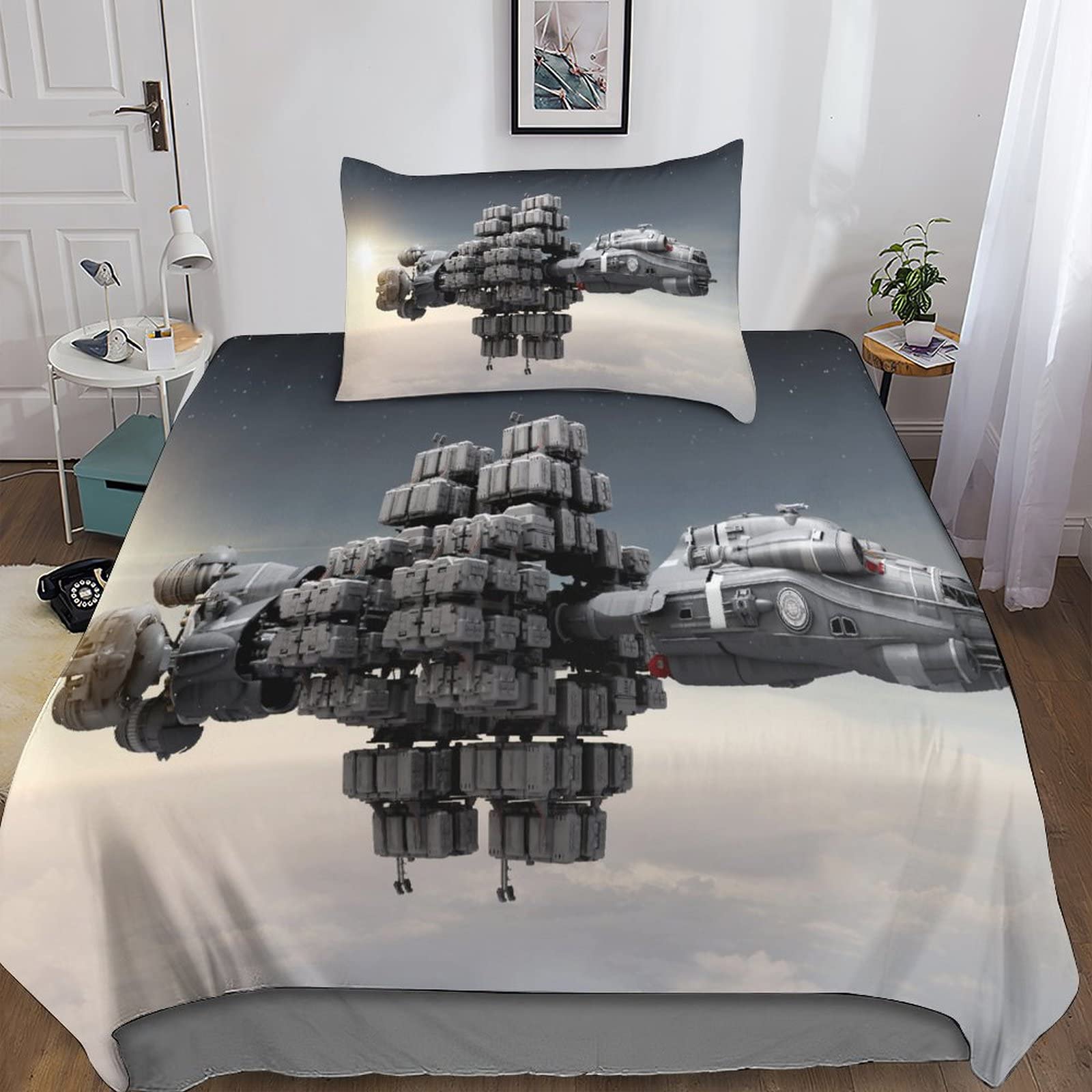 Space Ship parure microfibre avec housse de couette 3D et taies d'oreiller pour lit enfant et adulte