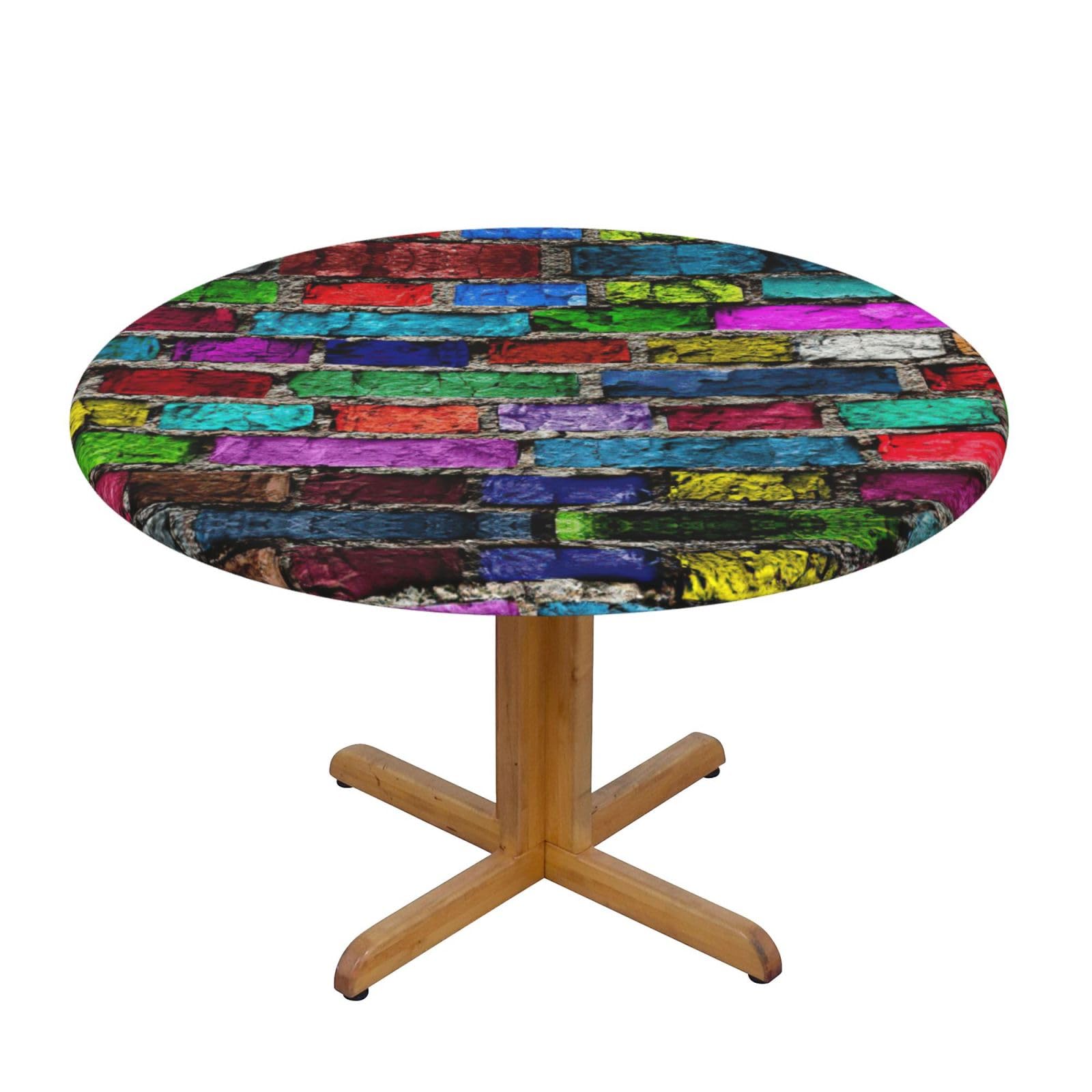 Colorful Brick Print Wipe Clean Oval Tablecloth Stain-Resistant Dining Table Accessories Table Protector For Home