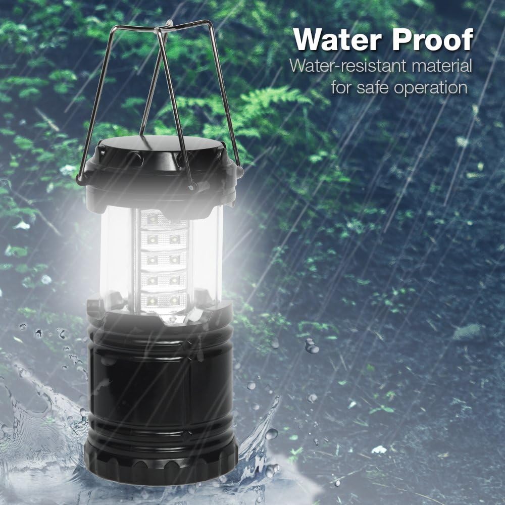 PARTYSAVING [4-Pack] LED Camping Lantern, Suitable Survival Kits for Hurricane, Emergency Light for Storm, Outages, Outdoor Portable Lanterns, Black, Collapsible Design and 30 LED Lights, APL1424