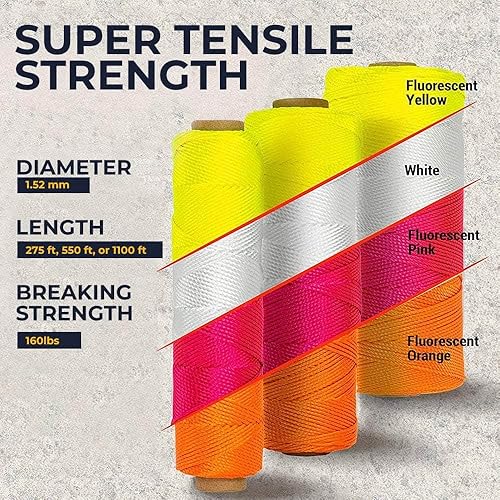 Miniatura 7 de Cordón SGT KNOTS número 18, retorcido, para albañil, cuerda para albañil de nailon, para trabajos de bricolaje, manualidades, uso comercial y