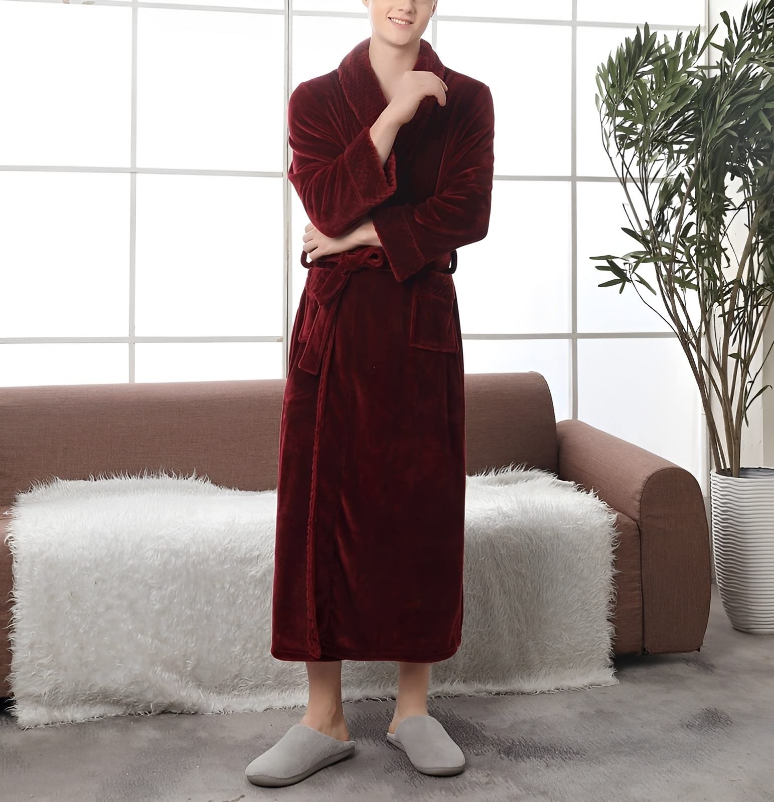 knee length dresses for ladies Mulberry Silk Robe for Women – Long Burgundy Silk Lounge Bathrobe with Belt – Valentine’s, Christmas & New Year Gift