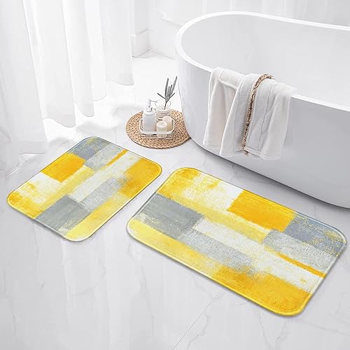 Miniatura 6 de ArtSocket Juego de baño amarillo gris con cortina de ducha y alfombras y accesorios, juego de cortina de ducha gris abstracto, decoración de baño