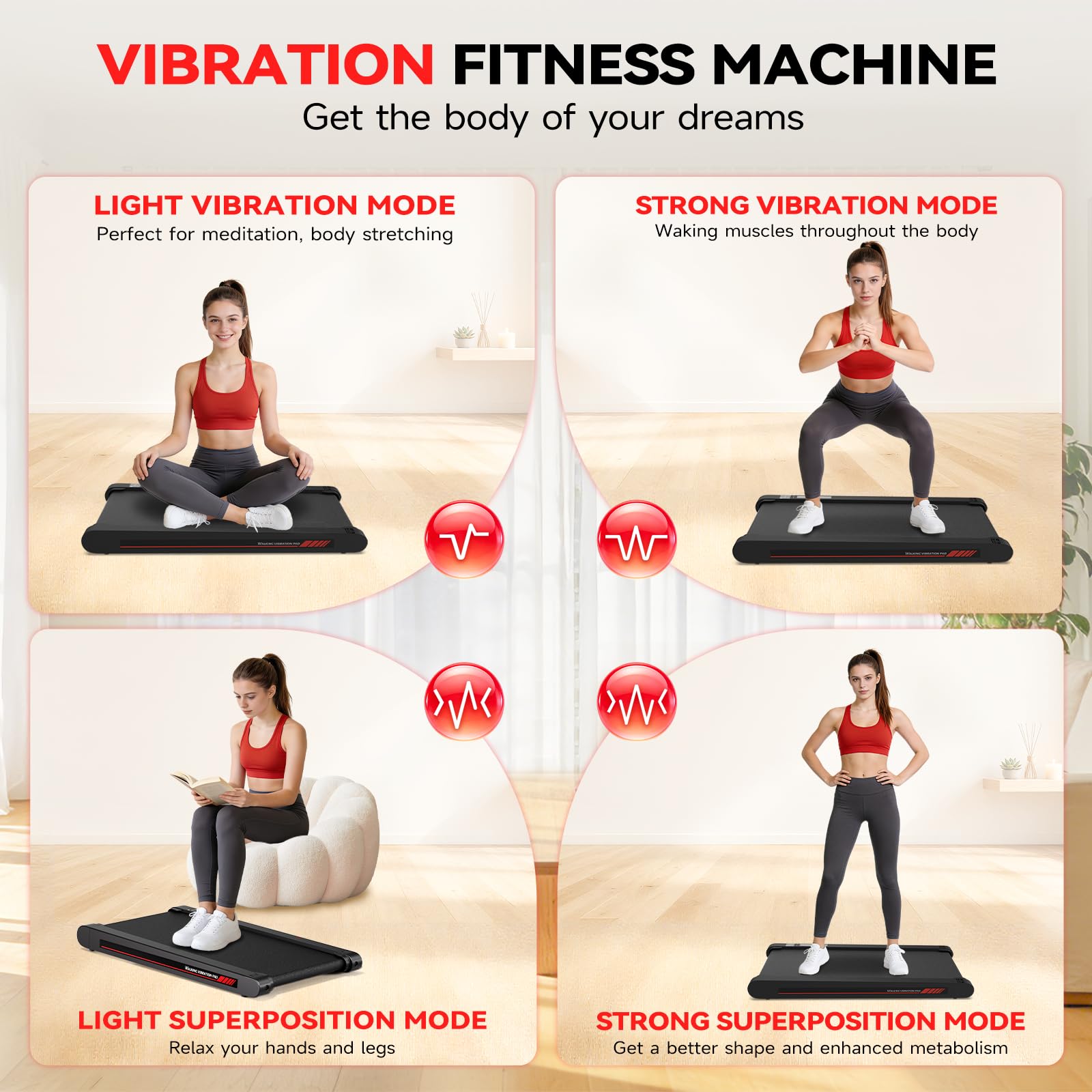 Freepi Walking Pad,Under Desk Vibration Treadmill,3 in 1 Vibration Plate Exercise Machine,Portable Treadmill for Home — view 4