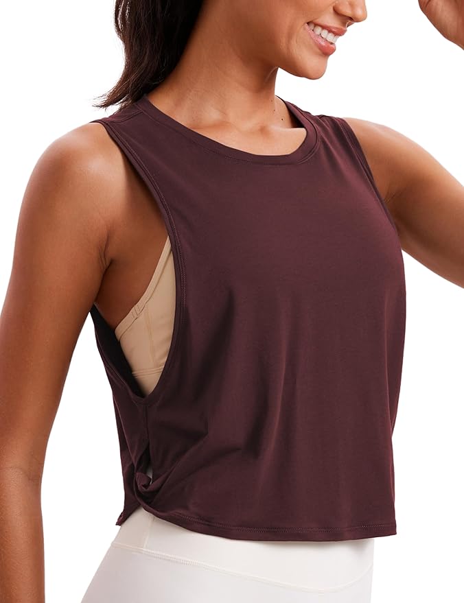 CRZ YOGA Pima Cotton Cropped Tank Tops for Women - Sleeveless