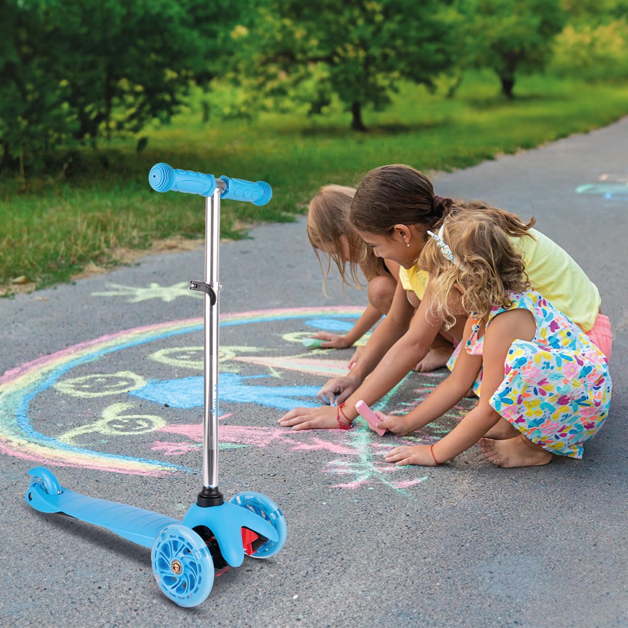 MalPlay Cityroller für Kinder Jugendliche Dreirad Scooter Leuchtende LED-Räder Blau ab 3 Jahren Kinderroller