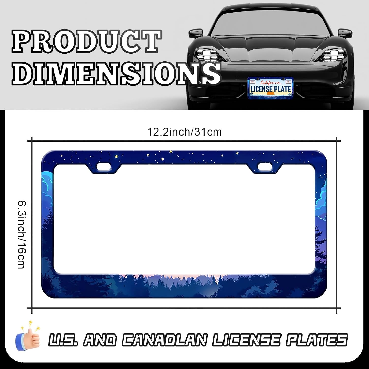 Blue Starry Sky Forest License Plate Frames - 2 Pack Anime Sky License Plate Holder, Aluminum Metal Rust-Proof Waterproof Car Decorative Tag Frame for Standard US 12x6 Inch image 2