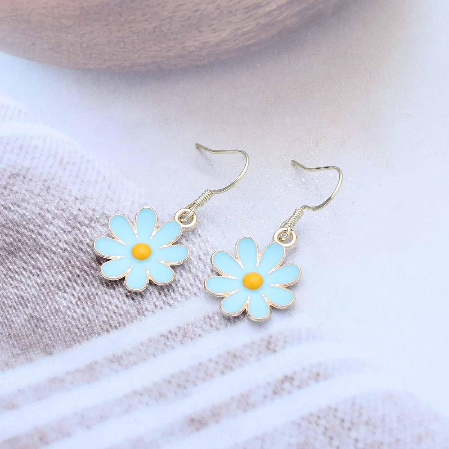 Boho Daisy Flower Earrings Enamel Flower Dangle Earrings Blue Daisy Drop Earrings Cute Flower Hook Earrings Jewelry for Women - Image 6