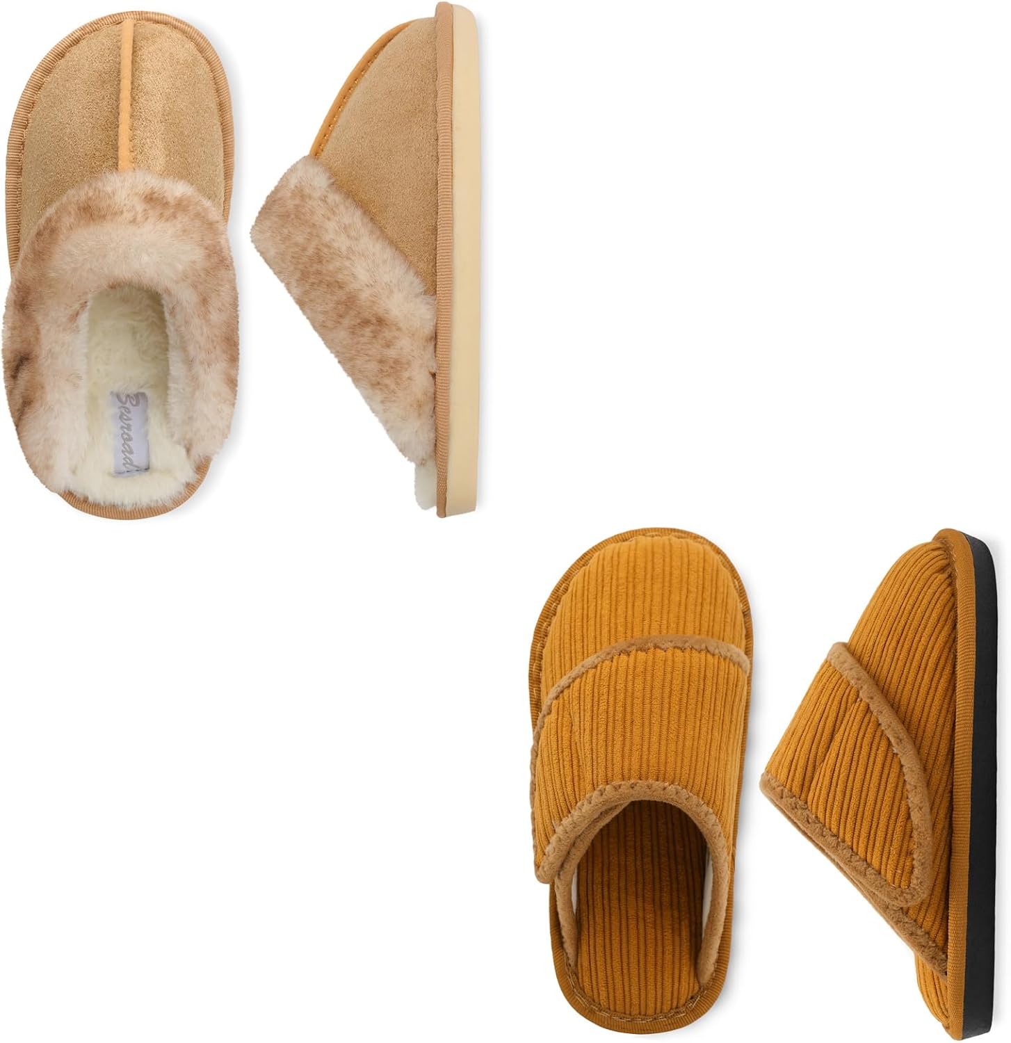 Besroad Kids Slippers Girls Boys Fuzzy House Slippers Gold and Brown Size Big Kid 4-5