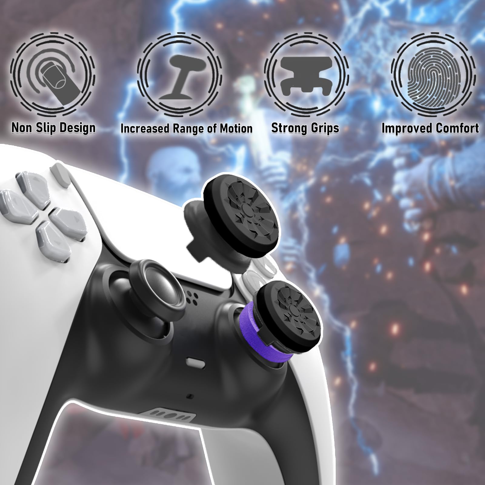 TEUVO Thumbstick per PS5 Copri Analogici, 2 Gommini Joystick per PS5 & 3 Precision Rings Assistance Shock Absorbers Tappi Analogico PS4 Controllore Accessori Controllo e Ridurre Pollice La Stanchezza - 4