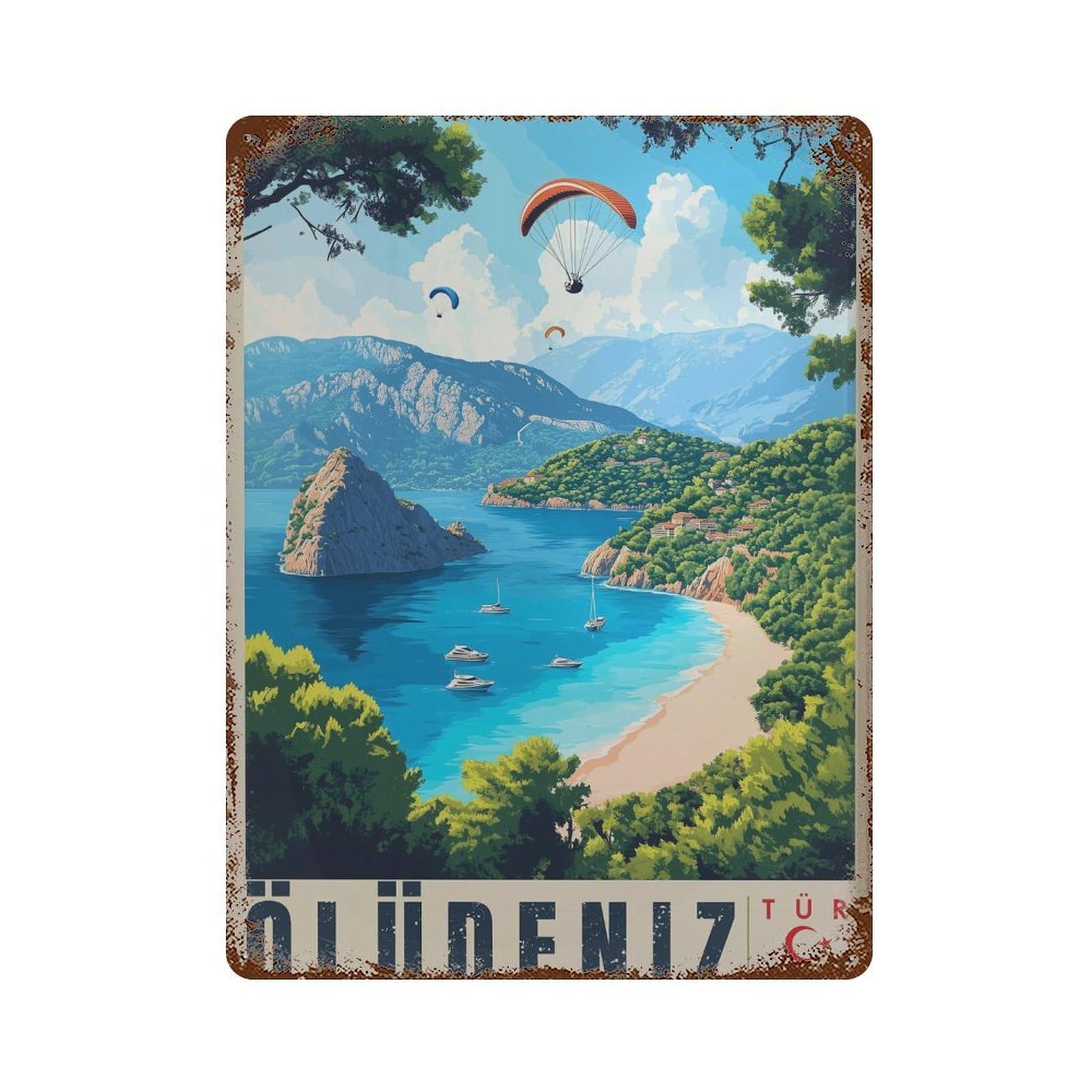 xiaoxiaoshen Oludeniz Turkey Travel Mediterranean (2) Wall Decor Art Metal Tin Poster Modern Home Decor Art Home Bar Shop Decorations Vintage Sign 40x30cm