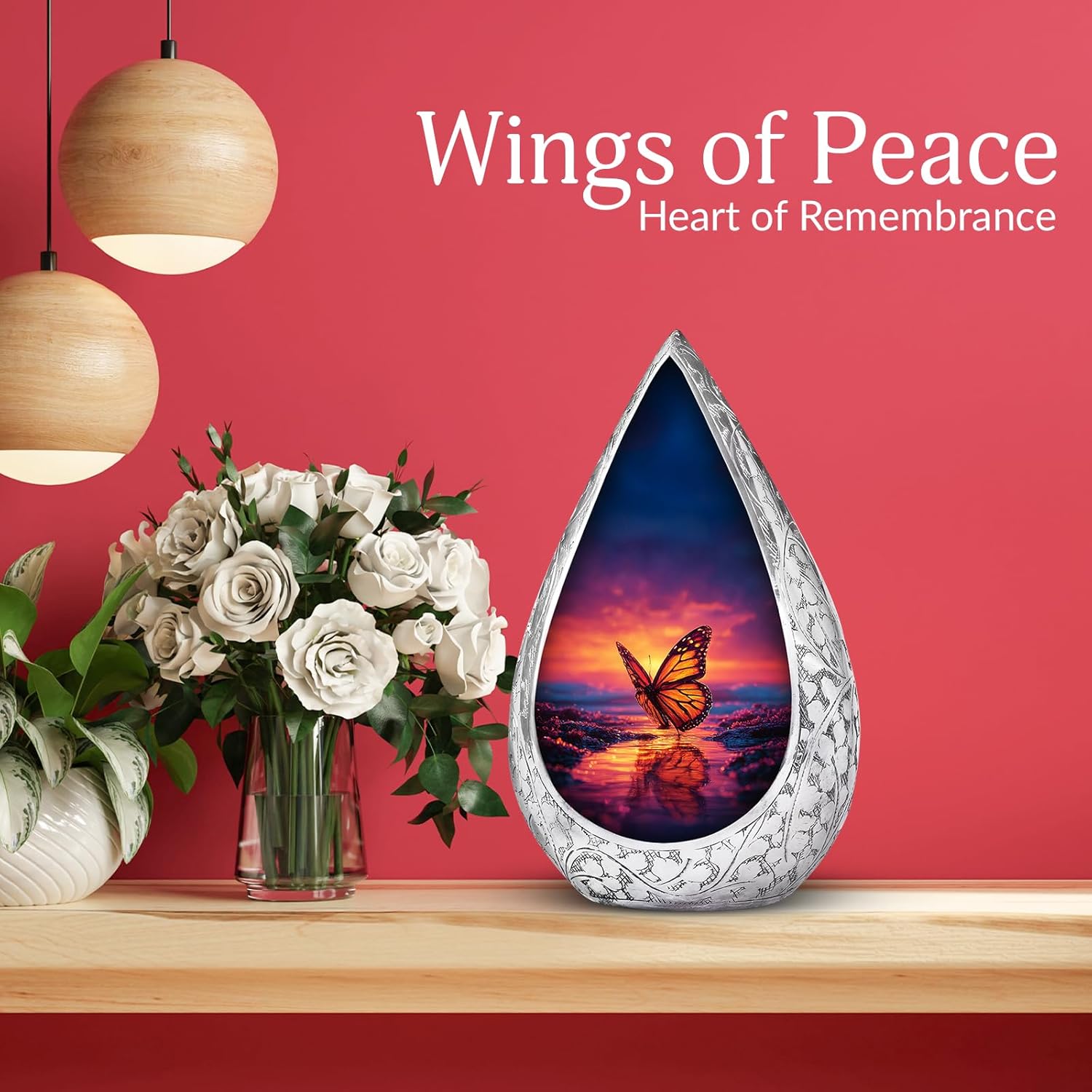 Monarch Butterfly Memorial Urn for Ashes - Sunset Large Cremation Urns - 4 Little Burial Urn for Human Ash Men - Blue Teardrop Funeral Urns Ash for Adult Male & Female (Set of 5-10" & 3")