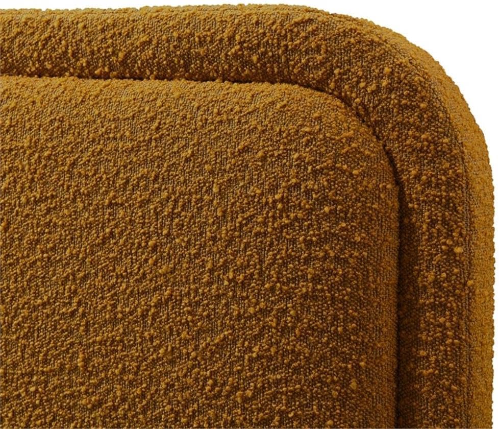 BOWERY HILL Upholstered Queen Platform Bed, Mustard Boucle Fabric, Solid Wood Legs with Slat Base, Modern Rounded Headboard, 39.4" H x 70.1" W x 86.2" D, Contemporary Bedroom Furniture