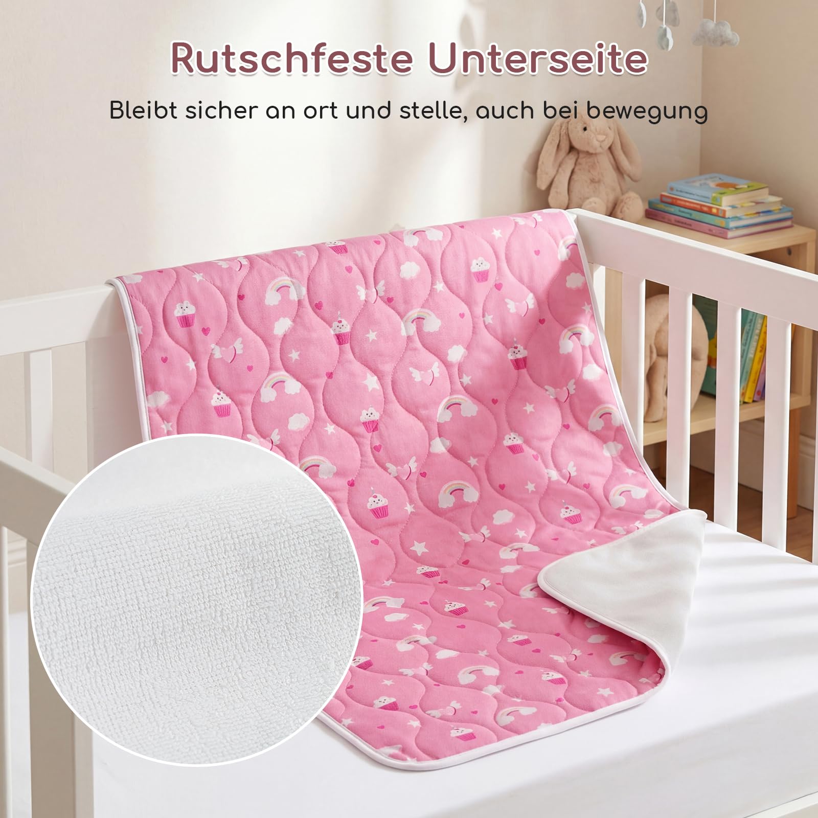 2er-Pack Bettunterlage Wasserdicht Kinder, Waschbar PIPI Unterlage Bett Kinder, Betteinlage Inkontinenz Bettunterlage 75x90 cm (Rosa Einhorn)