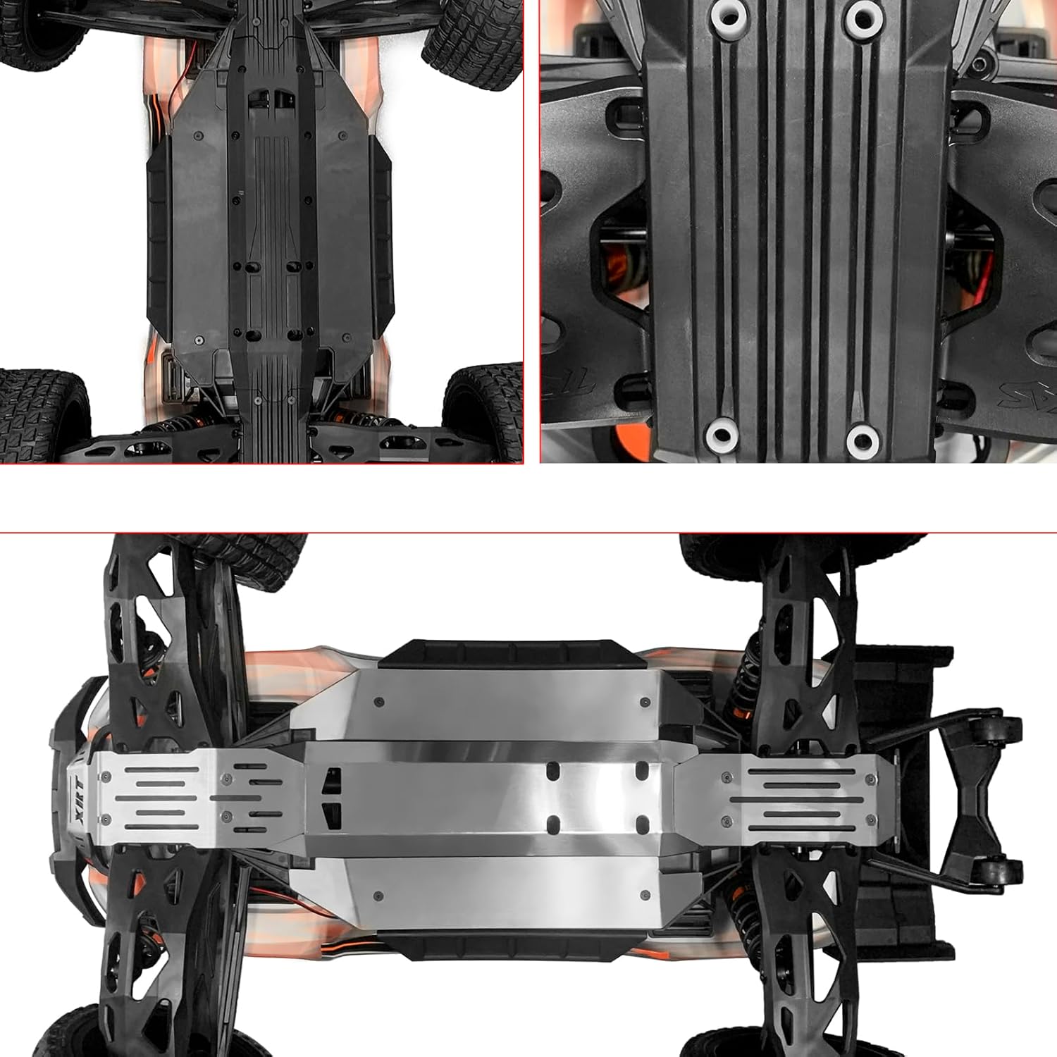 RCLIONS Stainless Steel Front Rear Center Skid Plate Chassis Protector Guard Armor for 1/6th XRT 8S RC Crawler Car Upgrades