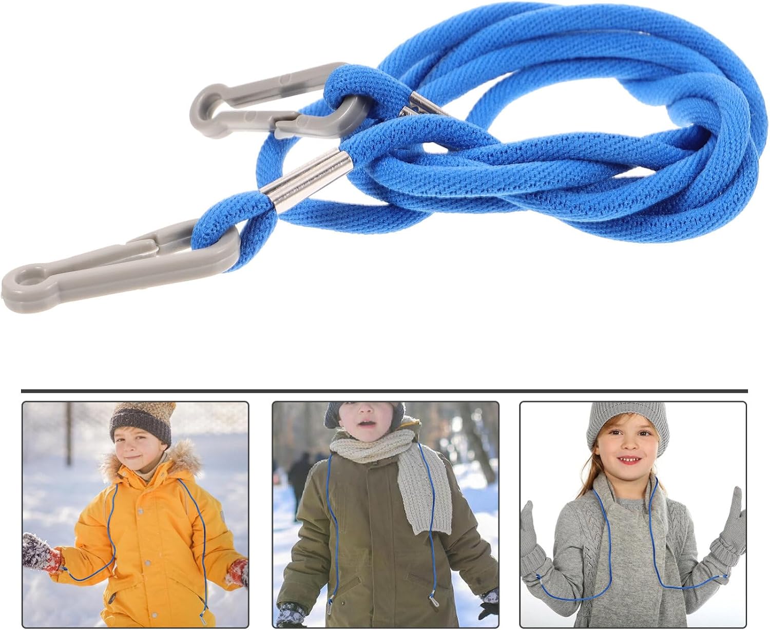 LIOOBO Mitten Clips for Toddler and Kids - Elastic Glove String Lanyard Holder for Winter Sleeves, Adjustable Anti-Lost Mittens Strap for Boy Girl Skiing, Secure Clips Neck Hanger Attachment Blue