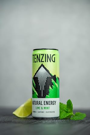 TENZING Natural Energy Drink, Plant Based, Vegan, Gluten Free Drink, Lime & Mint, 330ml (Pack of 12) - Packaging may vary