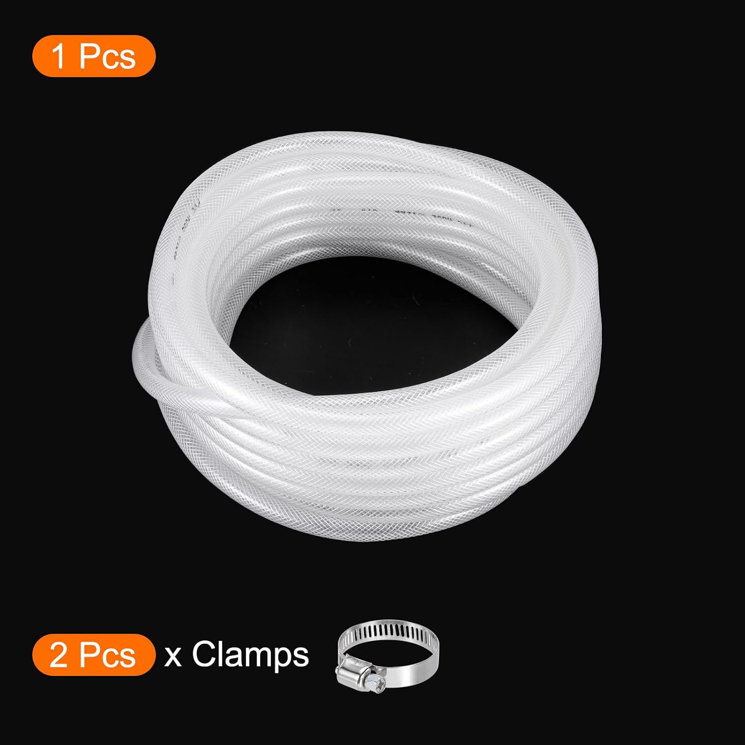 MECCANIXITY Braided Clear PVC Vinyl Tubing 1/2" ID 5/8" OD PVC Tube High Pressure Water Hose 50ft for Industrial Tubing, Pump, 12.7mm x 15.9mm, with Clamps