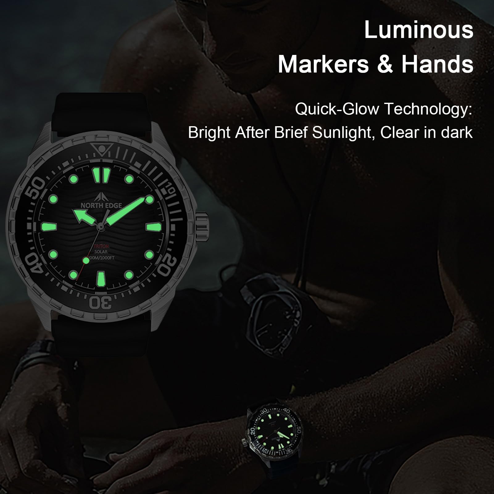 Dpofirs Immersione Ad Alimentazione Solare Watch Women Men Watch, 300 M/1000 Piedi Impermeabili, Illuminazione Rapida, per all'aperto, Casual, Affari, Quotidianamente