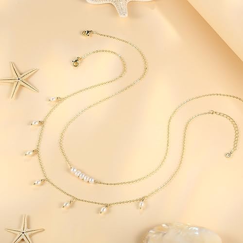 Miniatura 6 de Ieftop Collares de perlas para mujer, chapado en oro de 14 quilates, hecho a mano, delicado collar de cadena de perlas de agua dulce, collar con