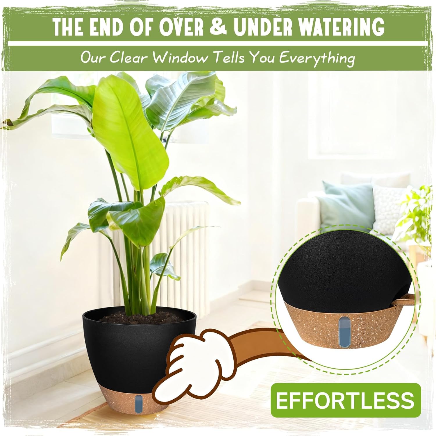 Self-Watering Pots for Indoor Plants 4 Pack, 6/8/10/12 Inch Outdoor Planters with Water Level Indicator&Deep Reservoir, Decorative Flower Pots for Indoor Plants,Home Decor (Black, 12+10+8+6 inch) - Image 4