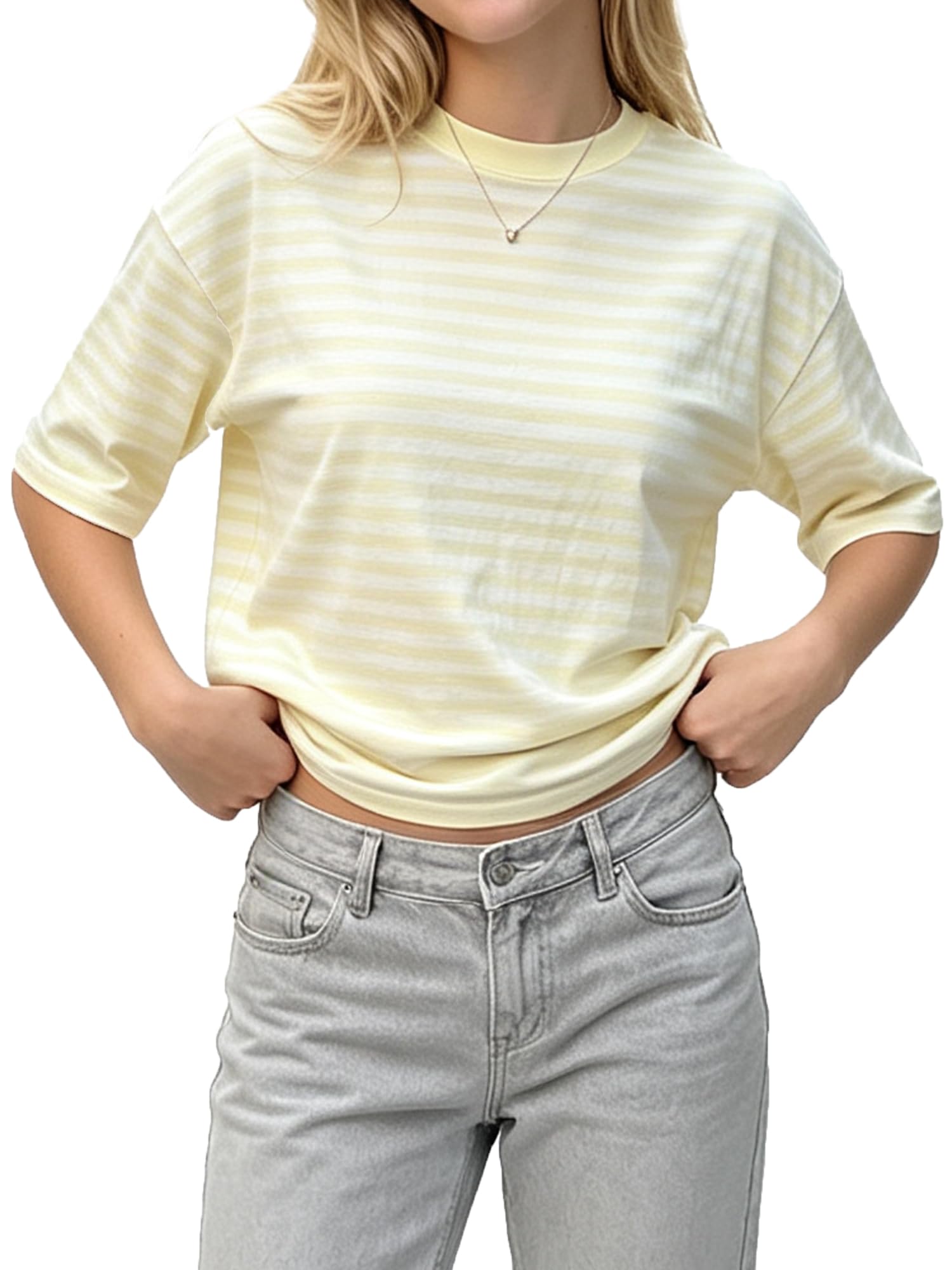 Anuedgis Women Oversized T Shirt Casual Drop Shoulder Loose Fit Stripe Top (A-Yellow, XL)