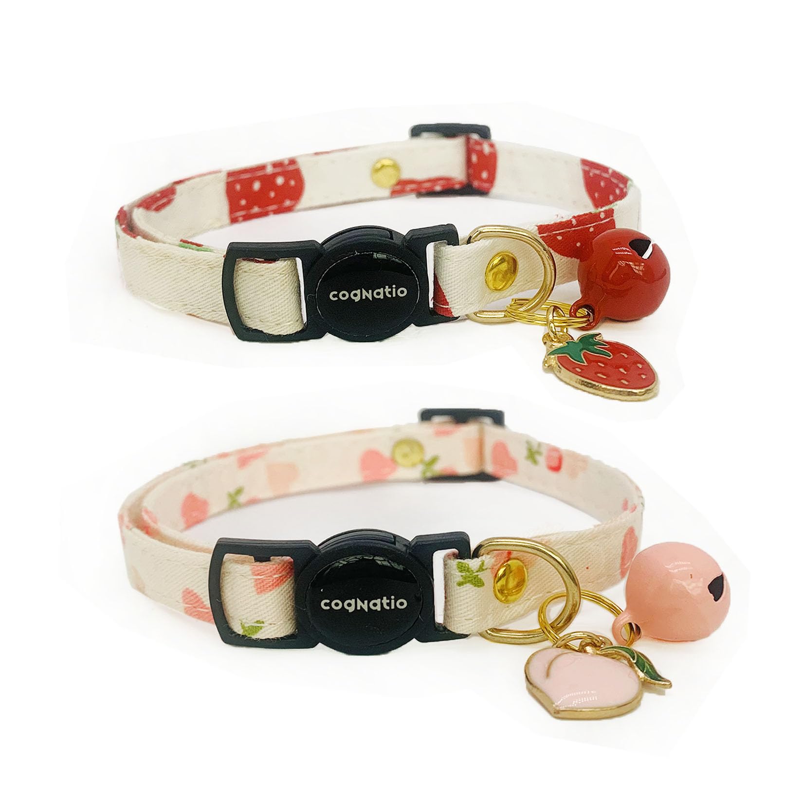 2 Pack Cotton Breakaway cat Collars with Bell,Safety Quick Release Pendant Cute Kitten Collar,Adjustable 20-30cm (Pink+Red, 20-30cm)