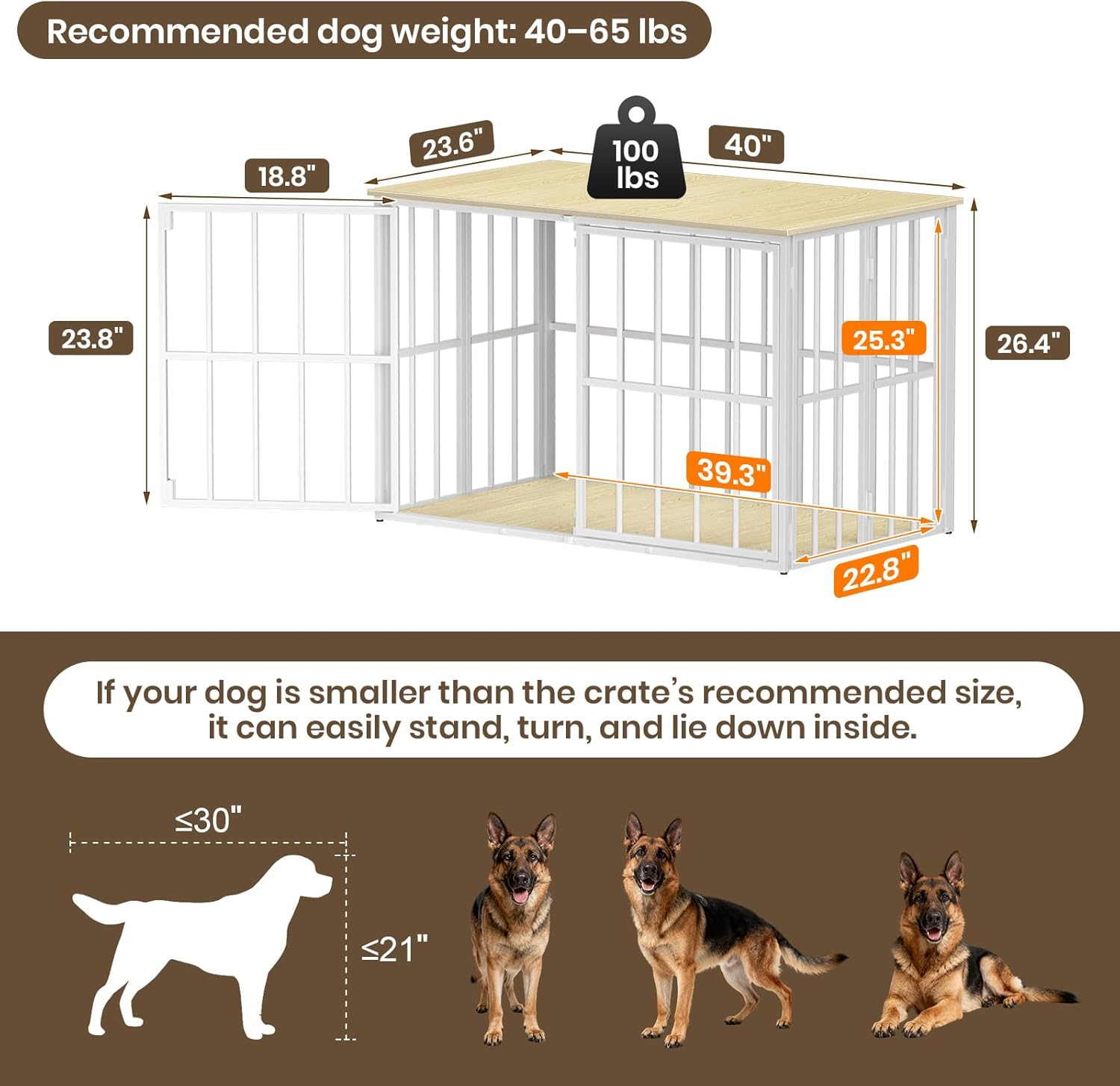 LOVMOR 40" Folding Furniture Style Dog Crate End Table for Medium Dogs, Indoor Decorative Dog Kennel Side Table with Wood Top, Heavy-Duty Dog Cage, Easy Assembly & Space-Saving Storage
