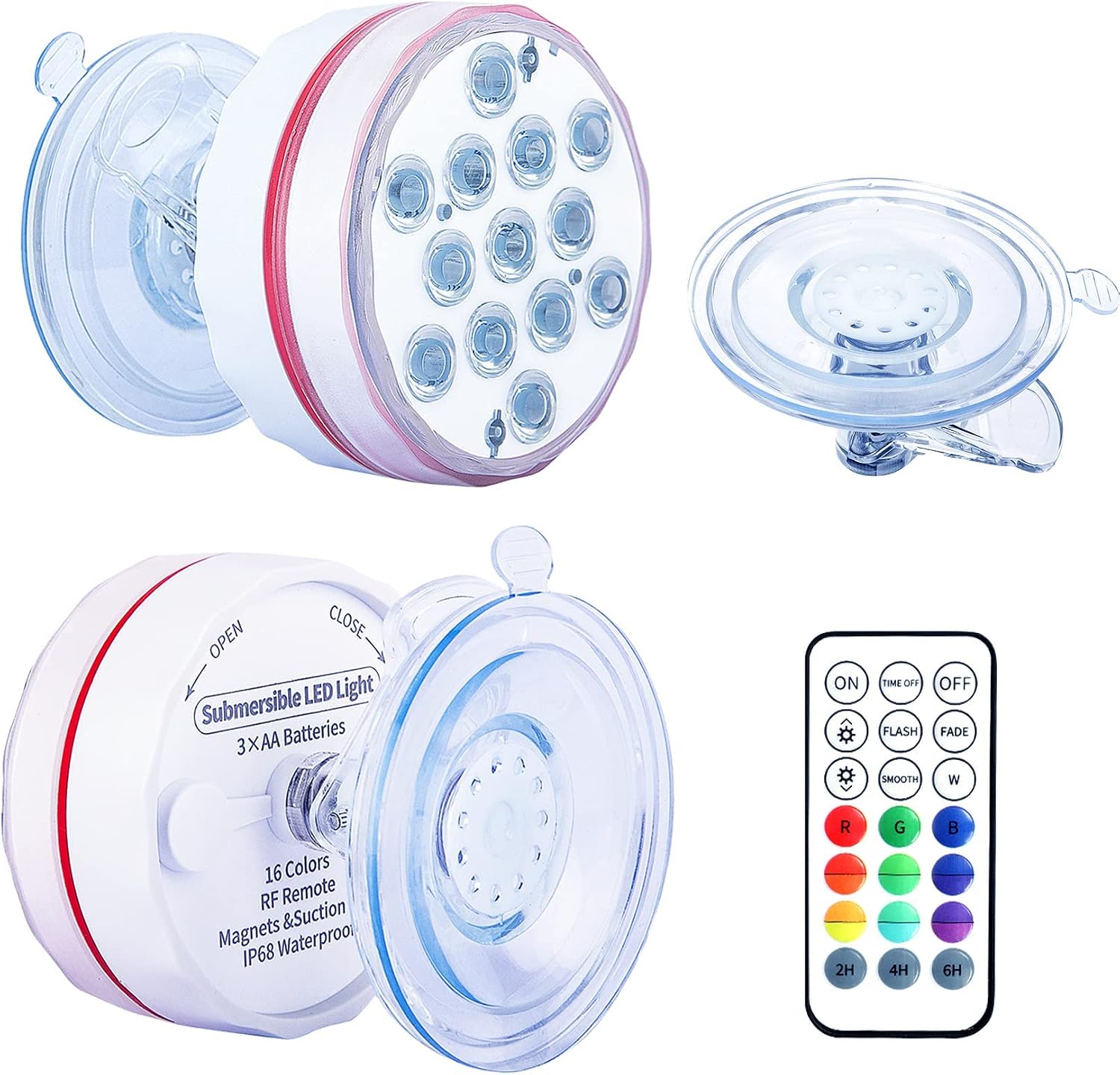 VIDOME Submersible LED Lights for Above Ground Pool, Waterproof Led Lights Inground Pool Lighting Color Changing Underwater Led Shower Light with Suction Cups, Remote, Magnetic Pool Light 2 Sets