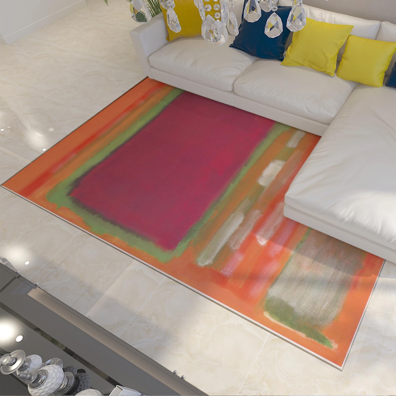 Tapis de chevet Mark Rothko rouge et vert 60x180cm lavable pour chambre enfant et salon