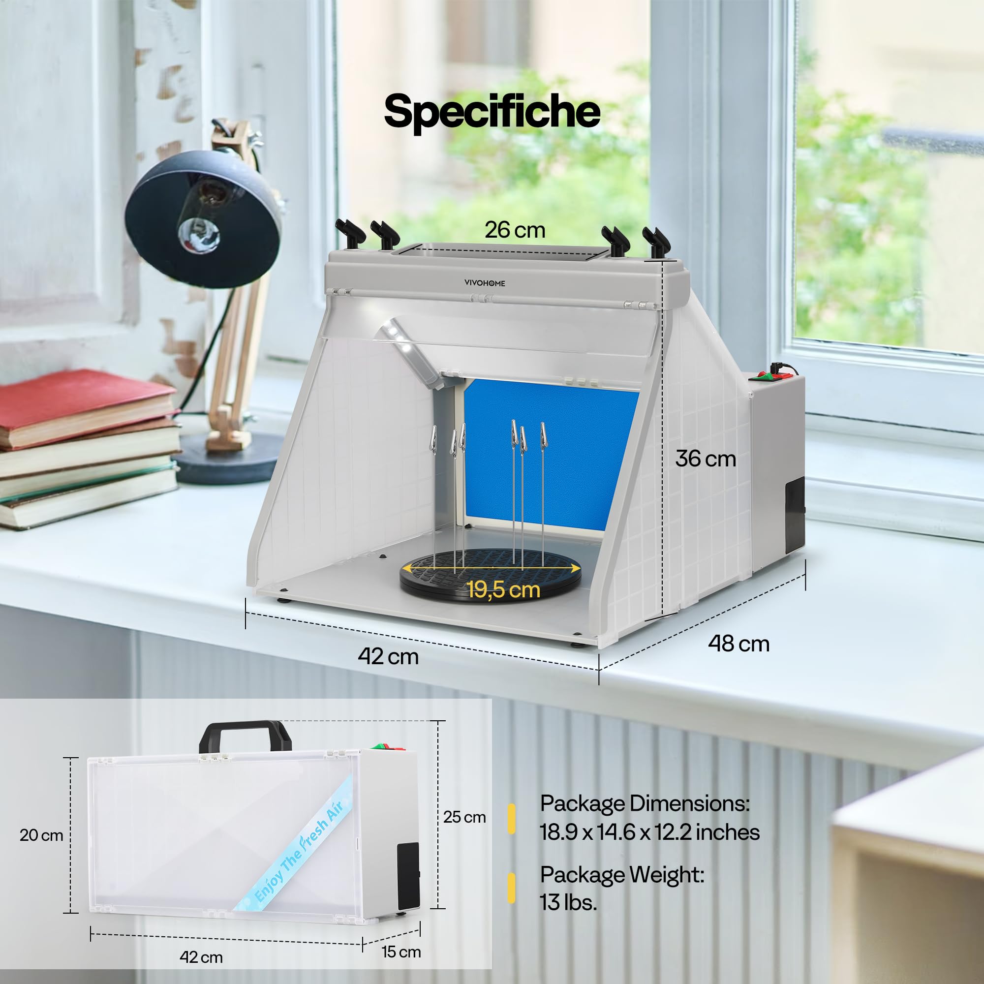 VIVOHOME Cabina Verniciatura ad Aerografo Portatile con 3 Luci LED Rack per Pistole a Vernice e Spruzzo Tavolo Girevole e Cabina per Aerografo con Filtro per la Verniciatura di Modelli Artigianali