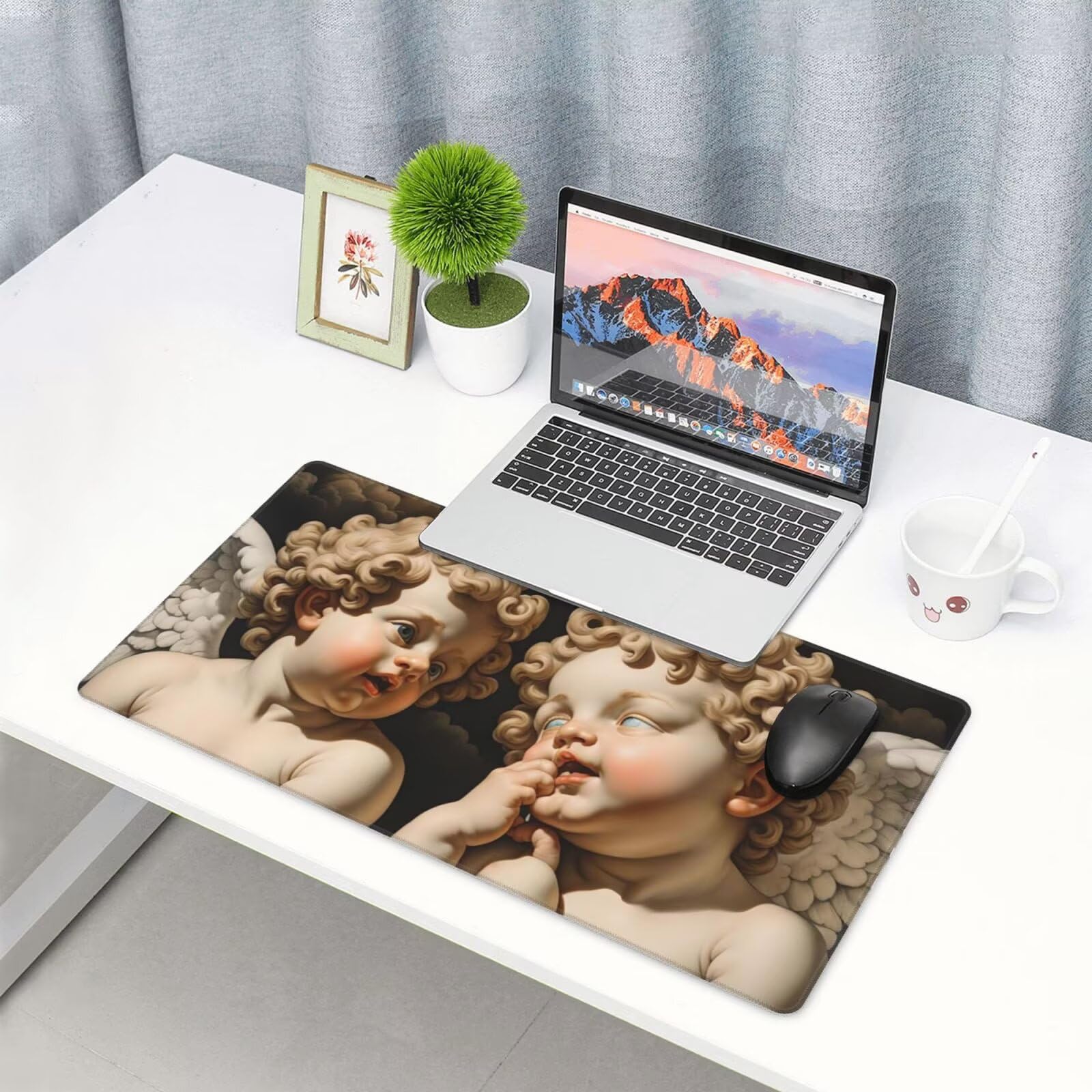 Podkładka pod mysz anioła, duża podkładka pod mysz 1600 x 800 mm, podkładka pod mysz do gier dla dzieci, podkładka na biurko ze zszytymi krawędziami, podkładka pod mysz z klawiaturą, do pracy, gier,