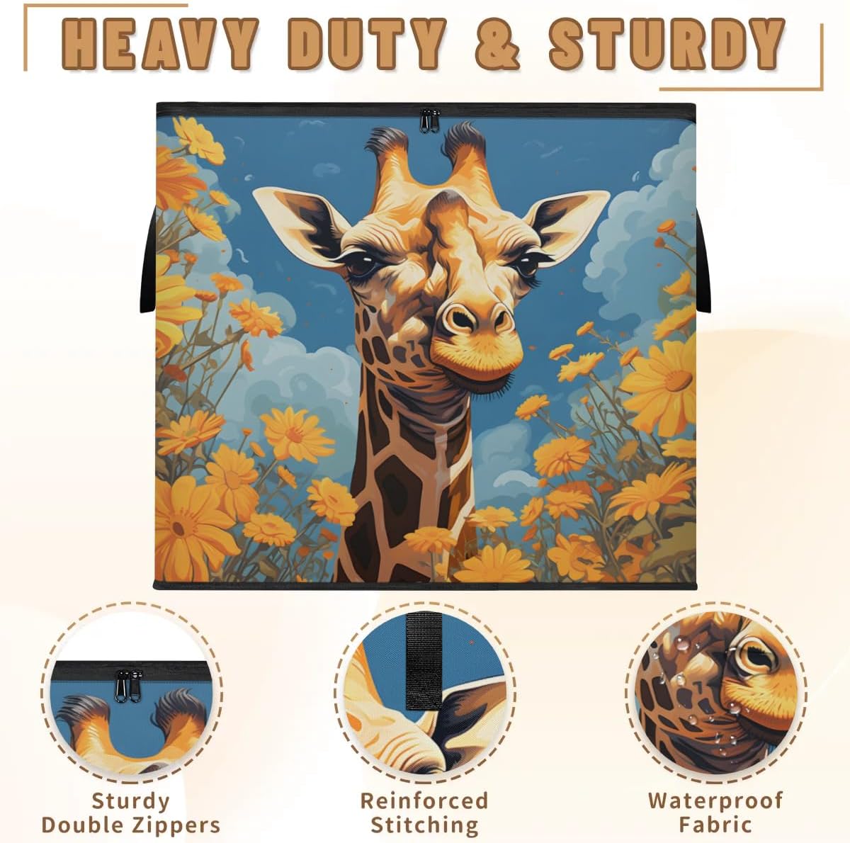 Honeybaby 214L Extra Large Comforter Storage Bag Pattern Giraffe Flower Storage Totes with Lids Waterproof Closet Organizer Folding Blanket Storage Bags for Clothes Bedding Pillows