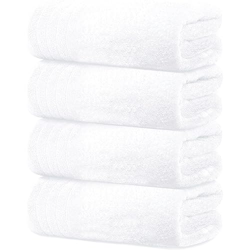 Tens Towels Pack of 4 Extra Large Bath Towels 30 x 60 Inches, 100% Cotton, Larger & Lighter Weight, Quicker to Dry, Super Soft and Absorbent, Perfect for Bathroom, White