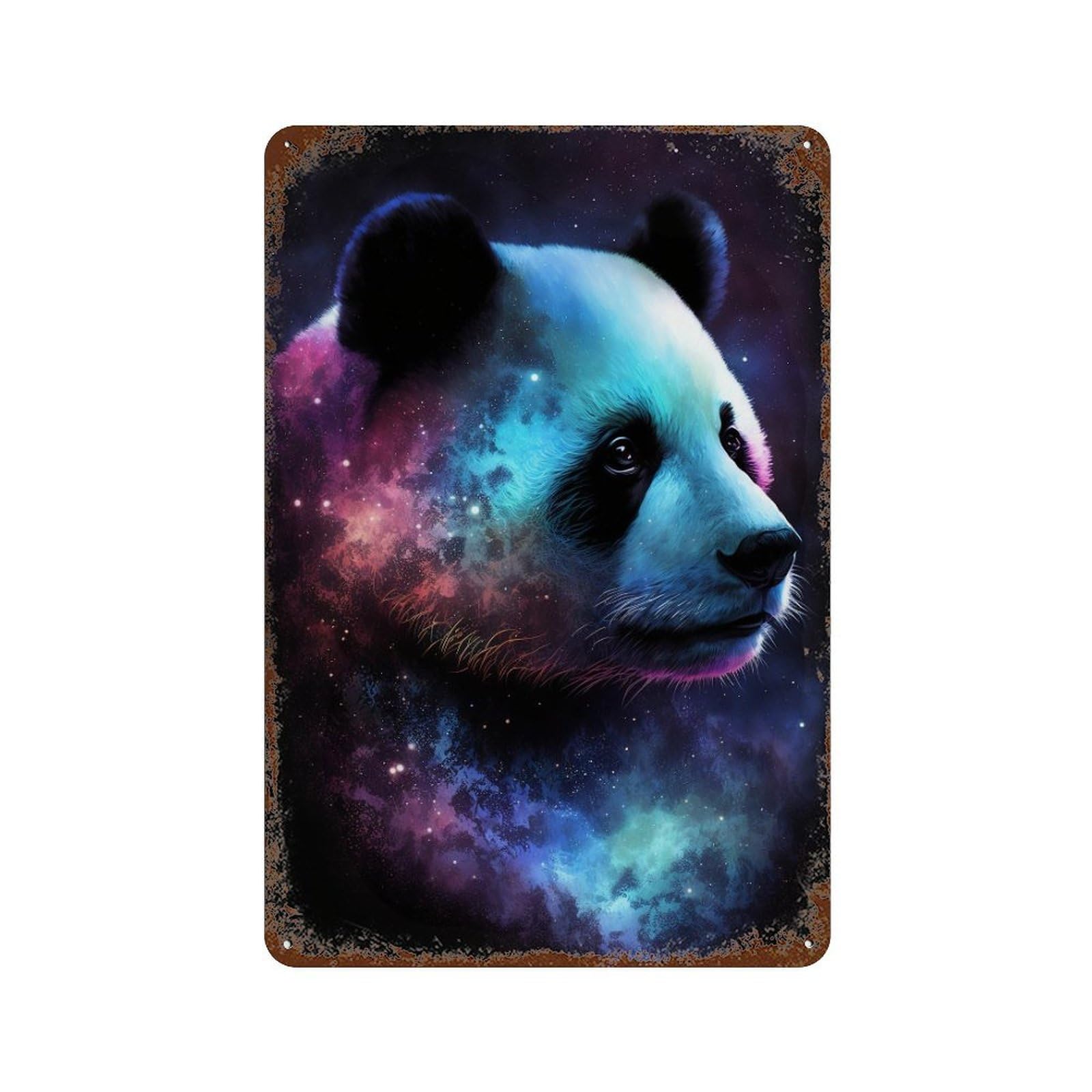 Retro Metal Sign with Cosmic Panda Art Print-13 Design 11.8"x7.9", for Shed, Workshop And Garage Wall Decor, Industrial Home Decor