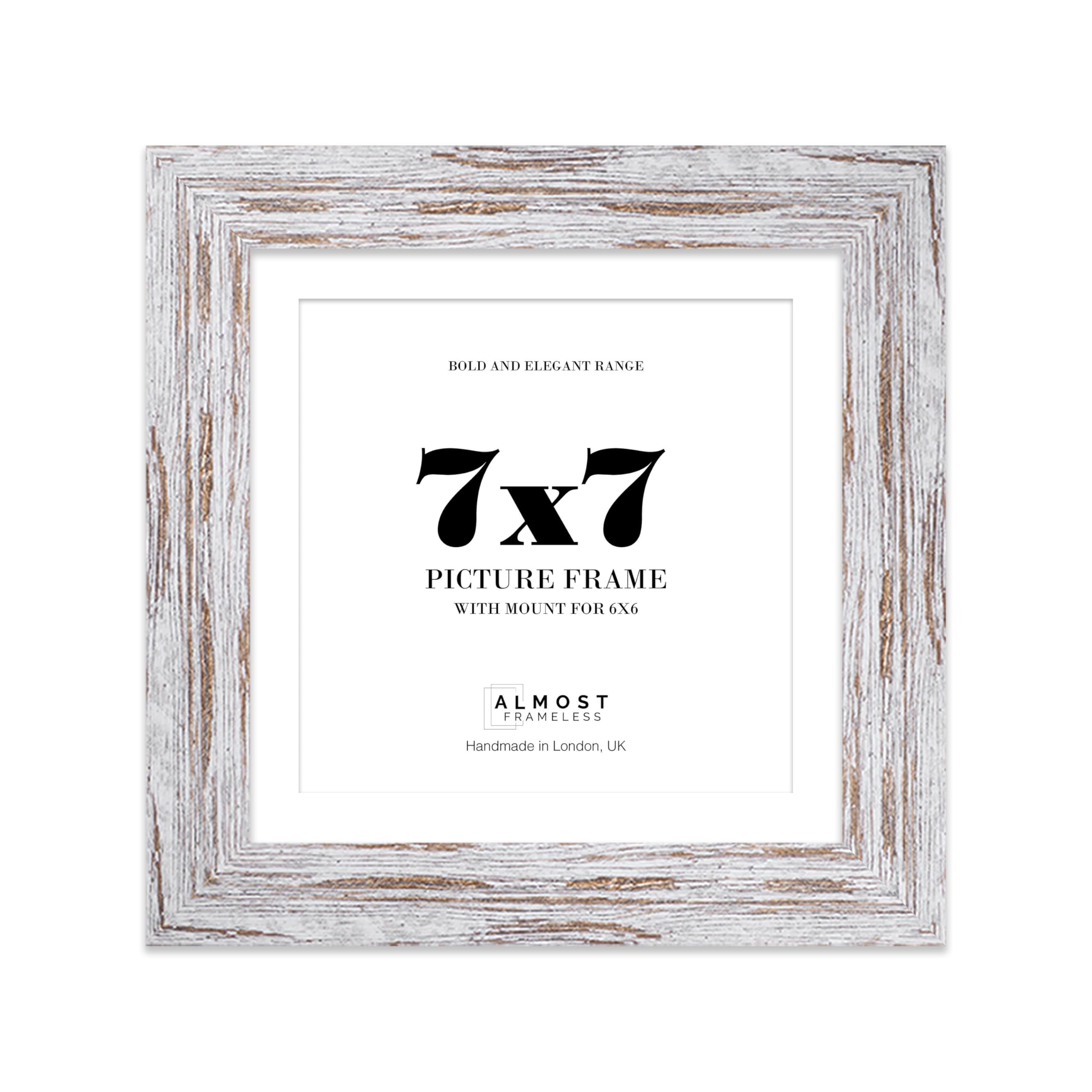 7x7 Distressed Wood Square Frame With Mount for 6x6 Pictures 28mm Edge Frame Display with Wall Hooks and Kickstand, 1 Pack