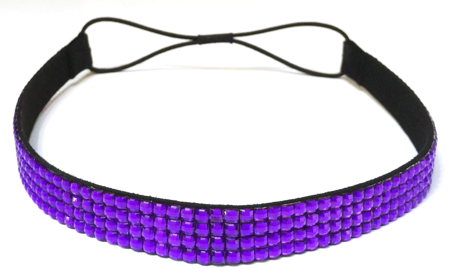 Rhinestone Crystal Stretch Headband 4-Row Head Piece Elastic Hair Band for Women (Purple)