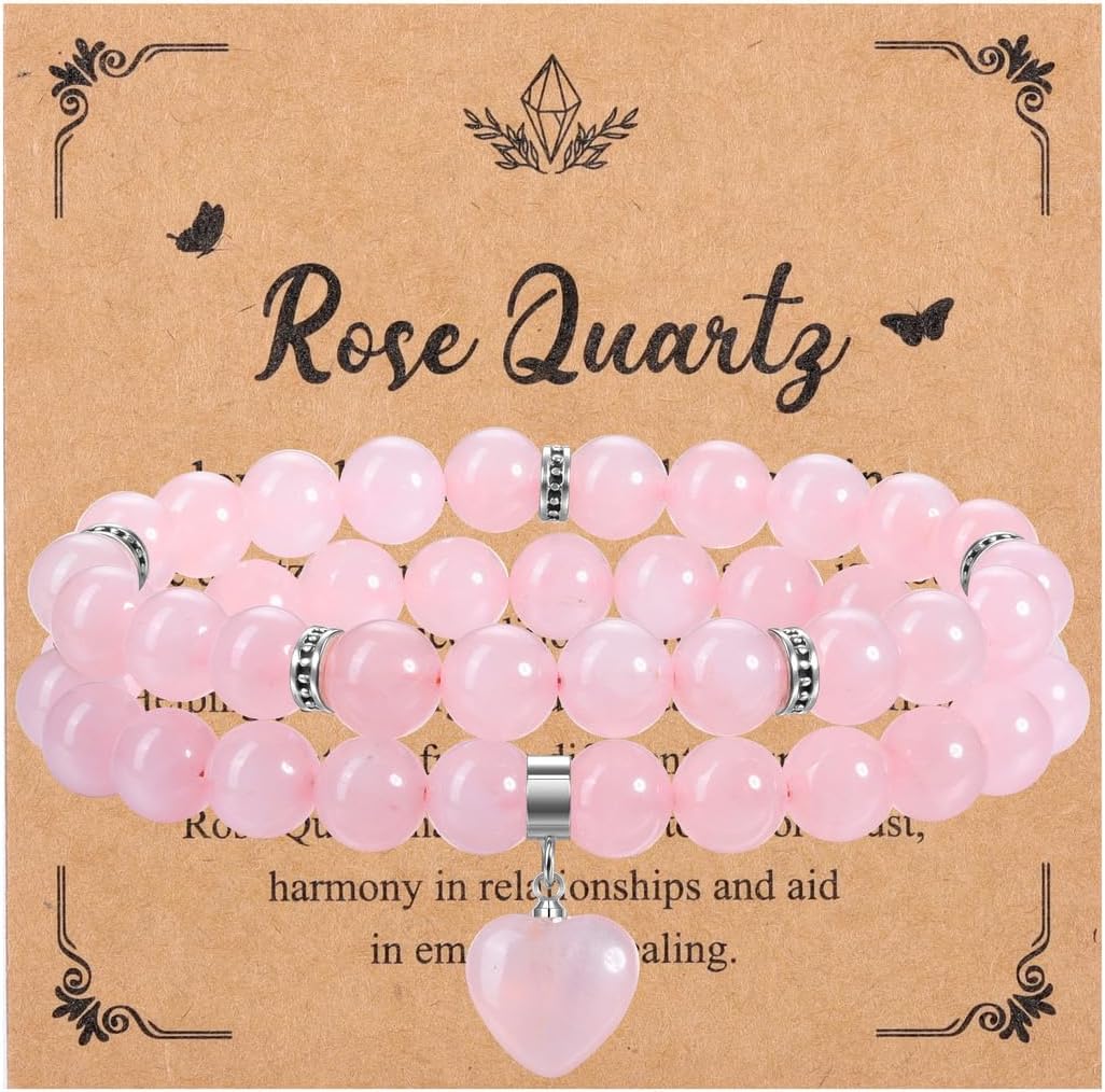 MANIFO 2pcs Heart Crystal Bracelet for Women Crystal Bracelet Set Natural Gemstone Beads Bracelets Jewellery Gifts for Birthday Valentines Christmas