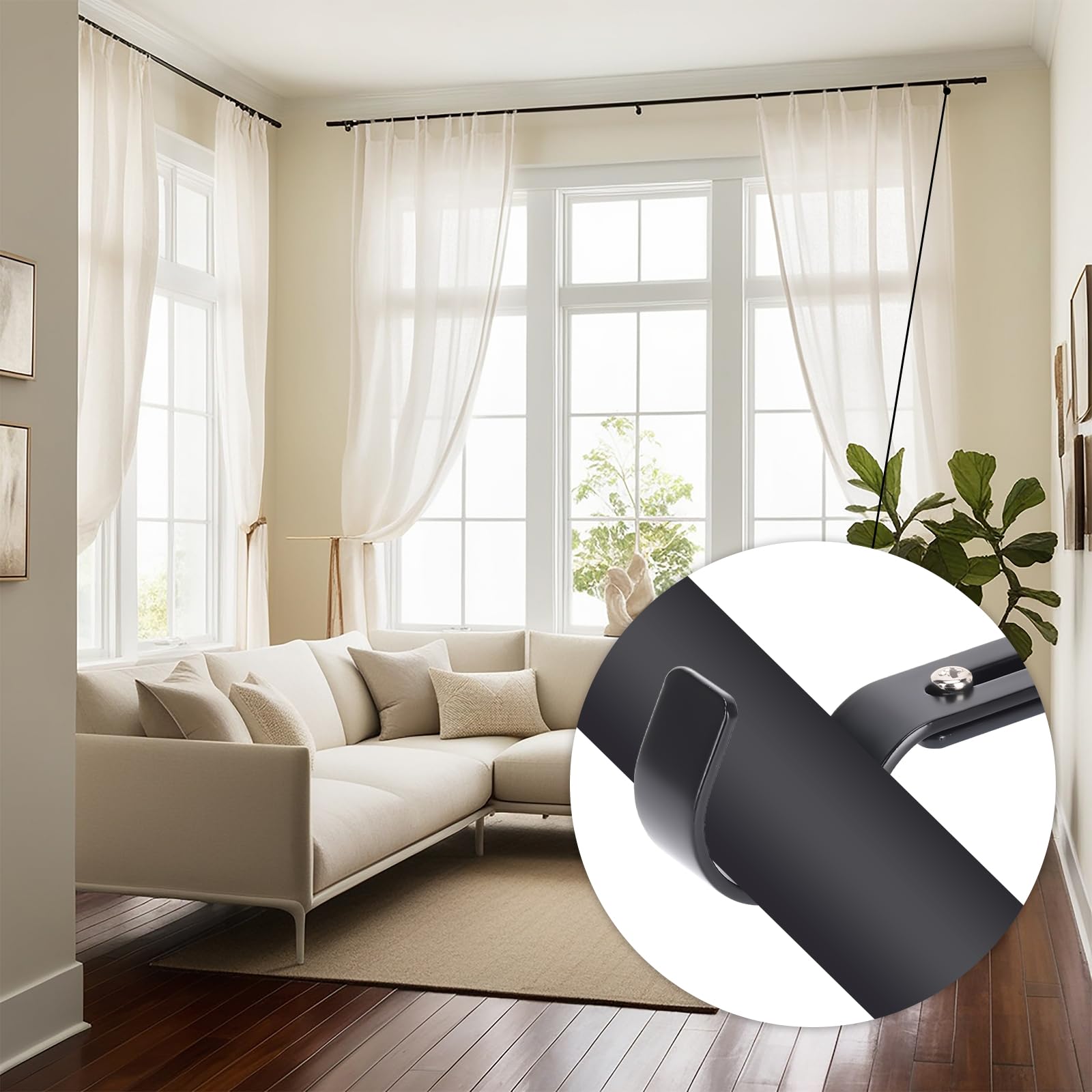 Curtain Rod Brackets - Black Iron, Adjustable -7