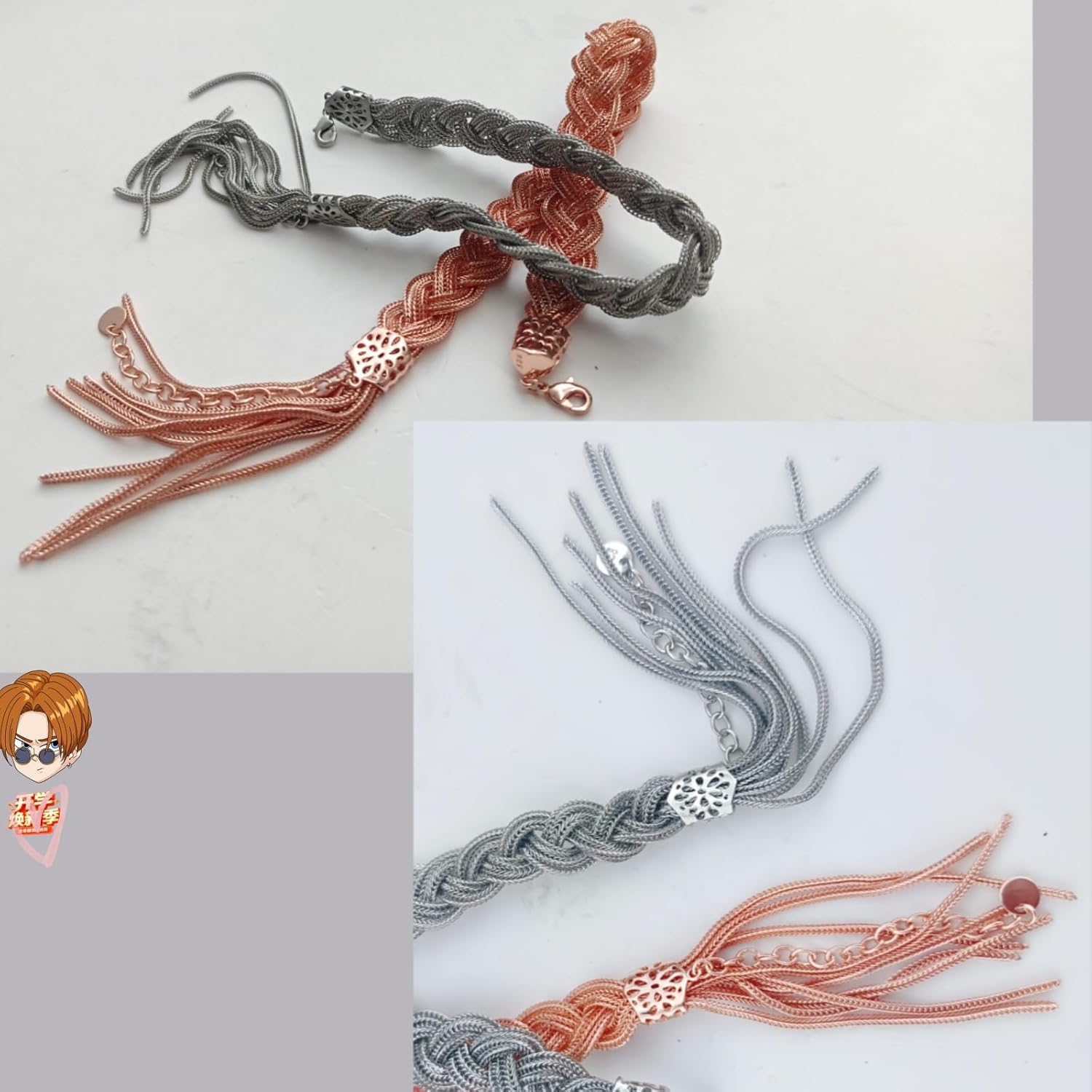 Handcrafted Twisted Rope Bracelet,925 Silver Dreadlock Braid Anklet with Fringe Unique Fashion Jewelry Gift‌