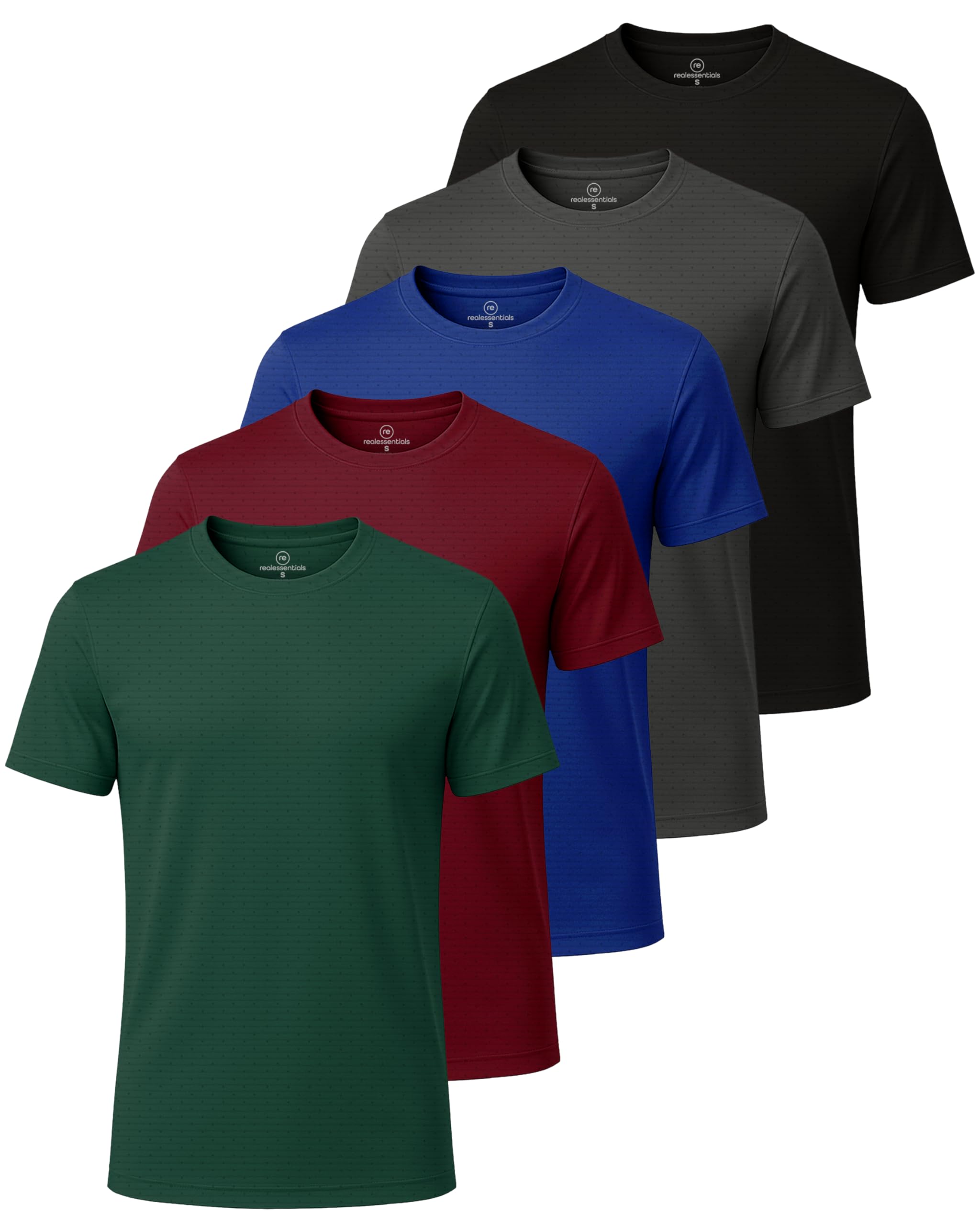 Real Essentials 5 Pack: Men’s Breeze Tech Crew Neck Workout T-Shirts Moisture-Wicking Athletic, Gym Shirts (Big and Tall)