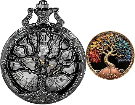 1 Years Recovery Pattern Commemorative Watch with Tree of Life AA Sobriety Chip Commemorative Medal