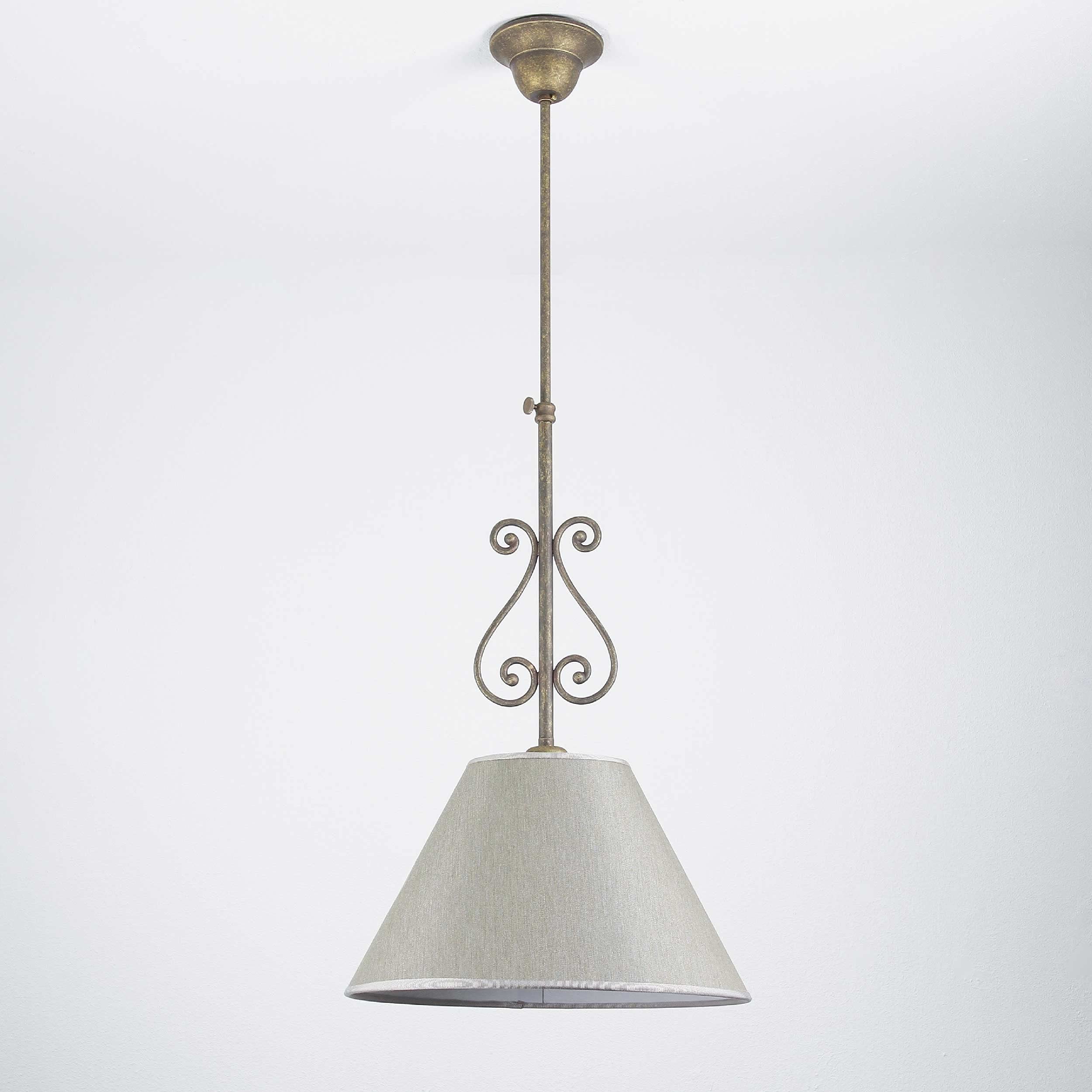 Licht-Erlebnisse Premium Deckenlampe Antik aus Messing Stoffschirm Handarbeit 3-flmg L120cm Esstisch Beleuchtung Wohnzimmer
