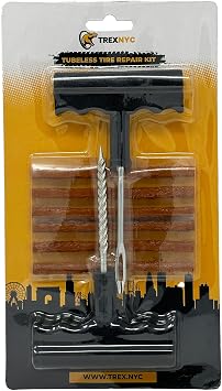 TrexNYC Tubeless Tire Repair Kit, Repair Punctures and Plug Flats, Automotive, Ideal for Tires on Cars, Motorcycle, UTV, and ATV Tire Repair Kit 8-Piece T-Handle Tire Plug Kit