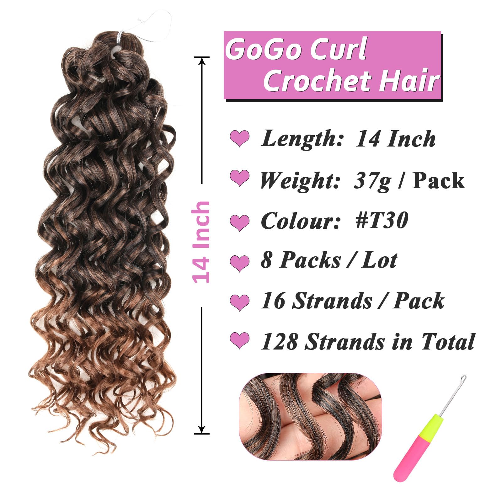 Samtress 14 Inch GoGo Curl Crochet hair Extensions 8 Packs Bohemian Short Crochet Braids with Curly Omber Brown Water Wave Braiding Hair Synthetic for Women (#T30) - Image 2
