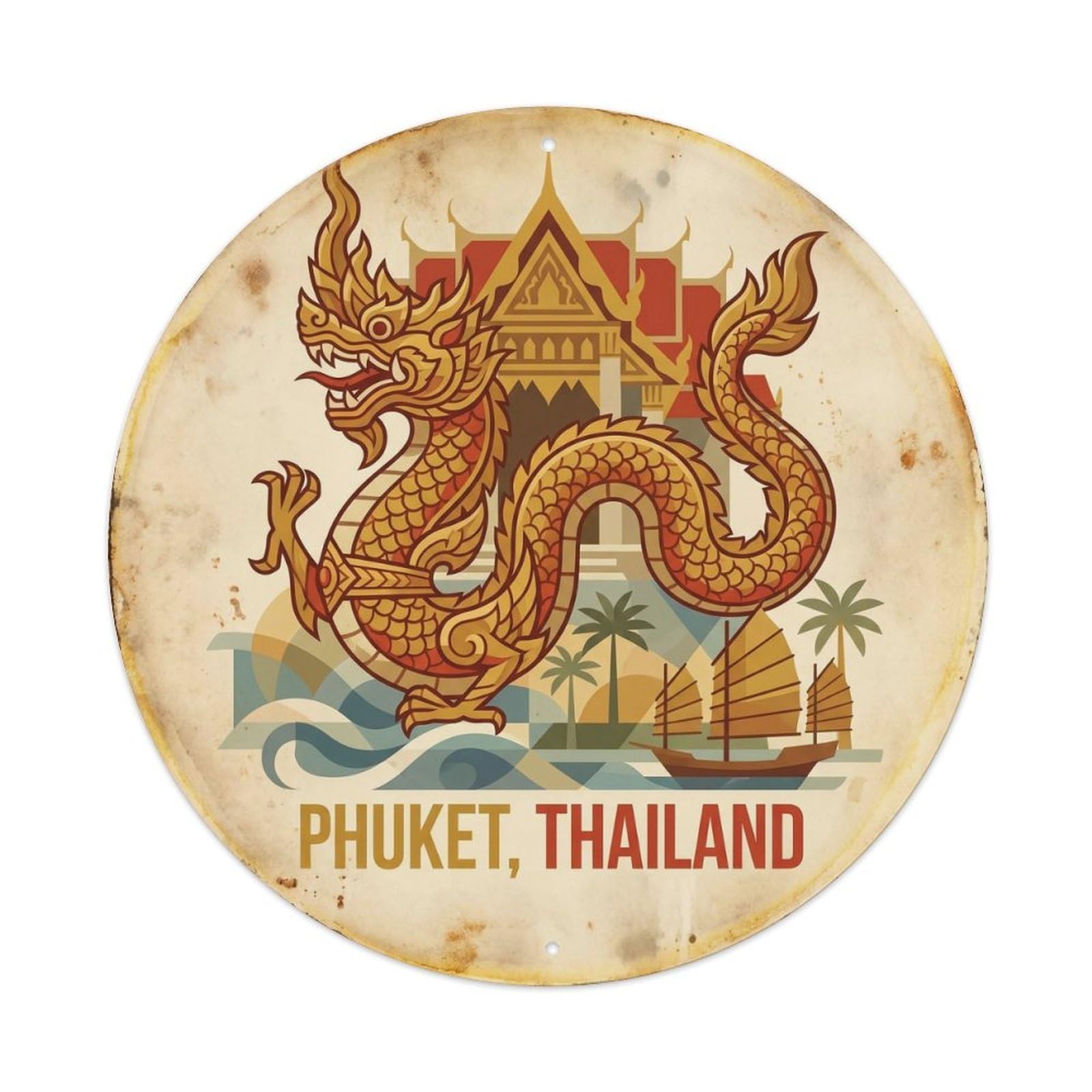 Phuket Temple Dragon Carving Buddhist Heritage Sacred Metal Tin Sign